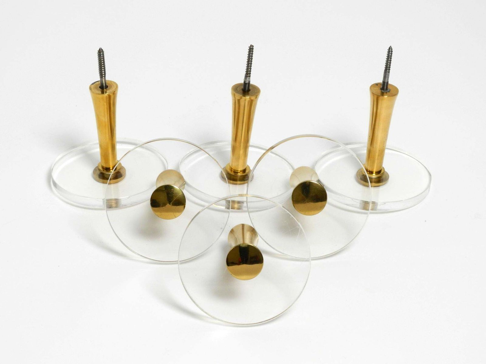 1970s Set Of 6 Coat Hooks Made Of Brass And Plexiglass By Vereinigte Werkstätten photo vinterior