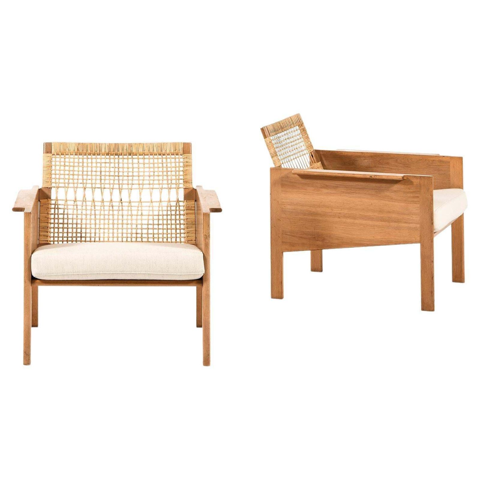 Pair Of Easy Chairs In Oak And Cane By Kai Kristiansen, 1965