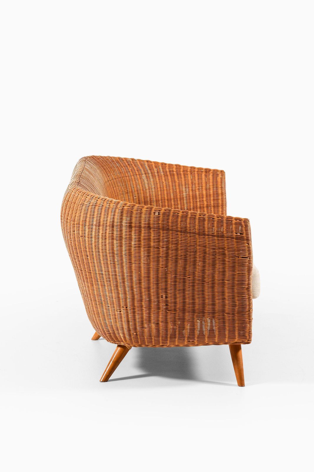 Freestanding Sofa In Rattan, Beech And Reupholstered Fabric, 1960's photo for sale