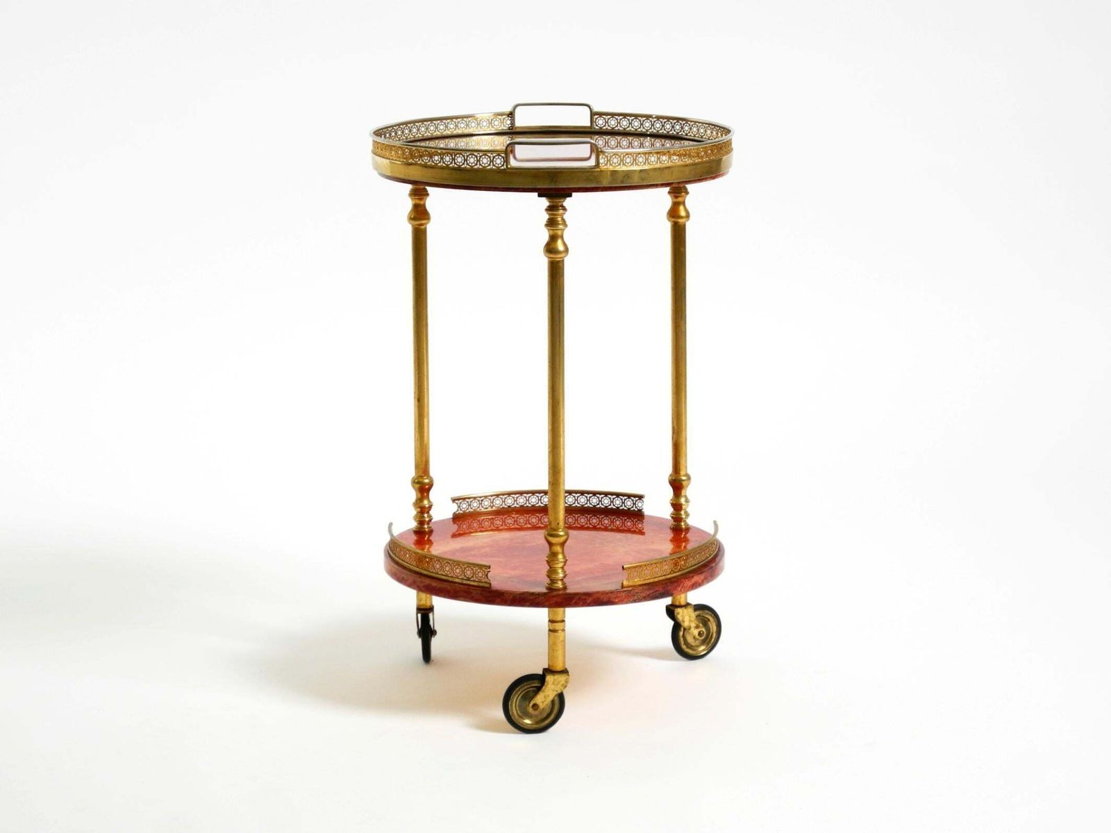 Round, Small 1960s Aldo Tura Serving Or Bar Trolley In Red Goatskin Leather photo furniture
