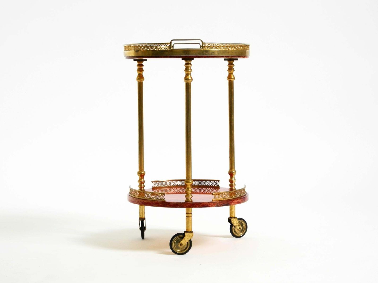 Round, Small 1960s Aldo Tura Serving Or Bar Trolley In Red Goatskin Leather photo Furniture