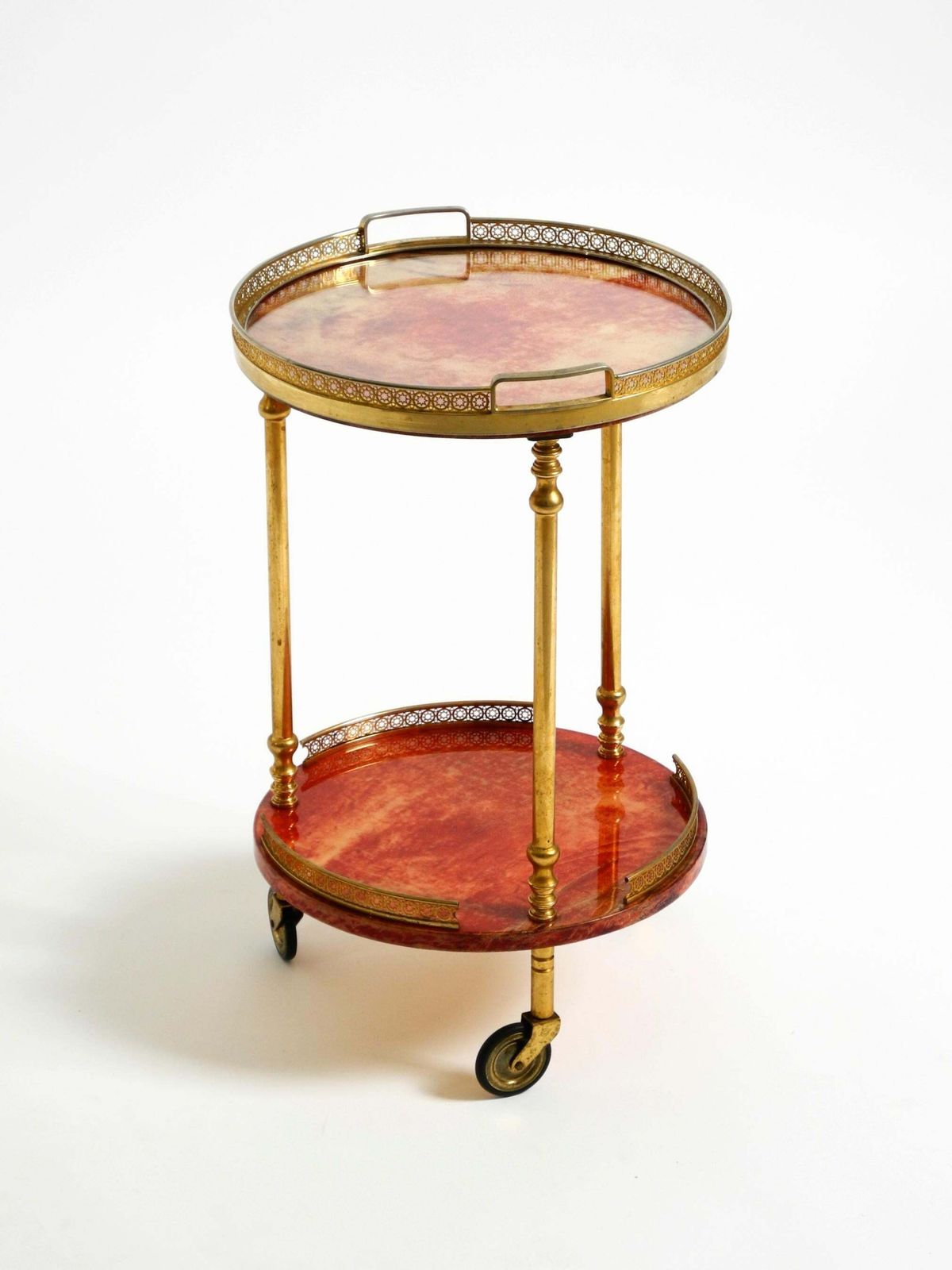 Round, Small 1960s Aldo Tura Serving Or Bar Trolley In Red Goatskin Leather photo 1233.0