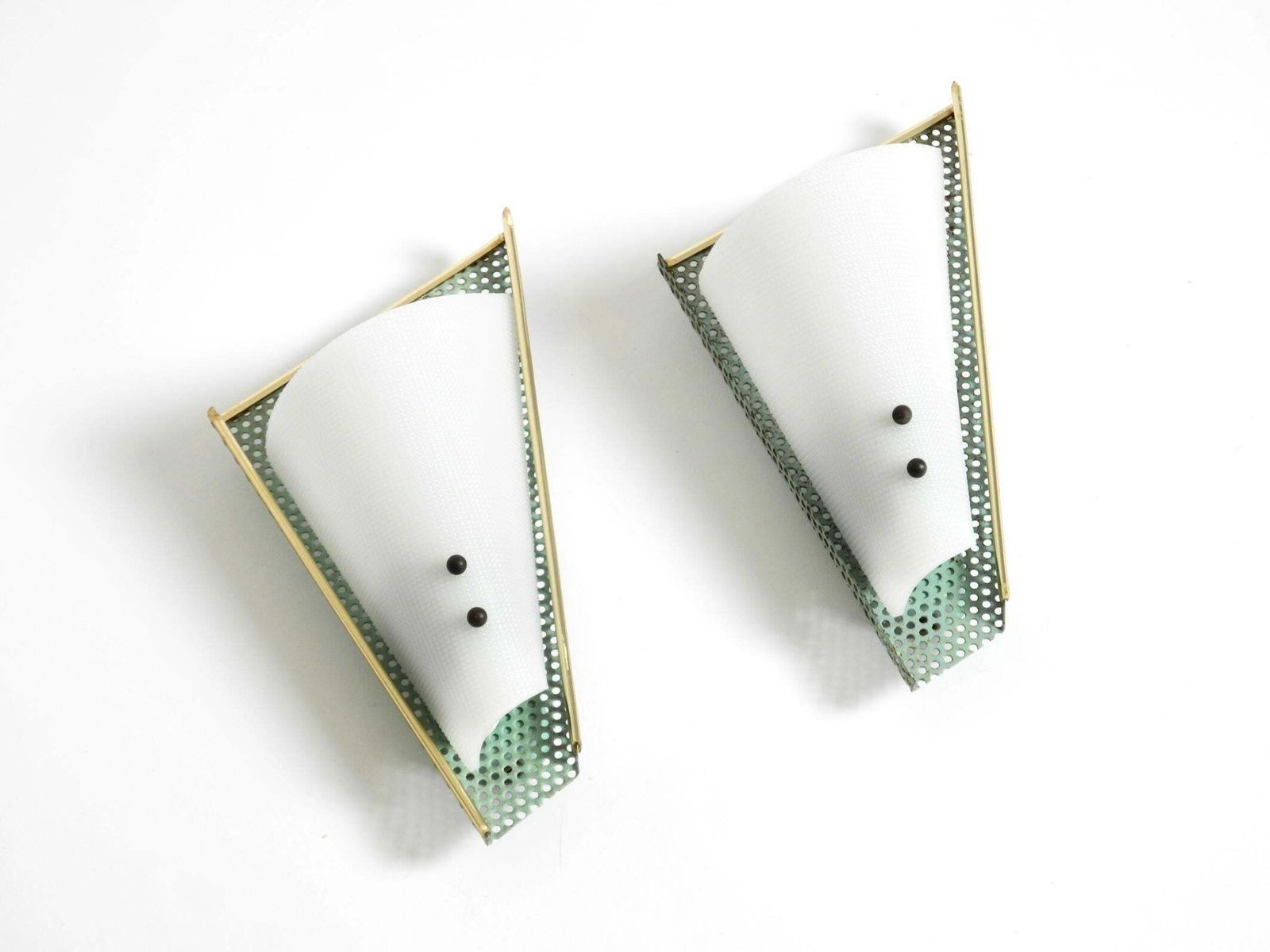 Pair Of Beautiful Mint Green Mid Century Modern Perforated Sheet Metal Wall Lamp photo buy
