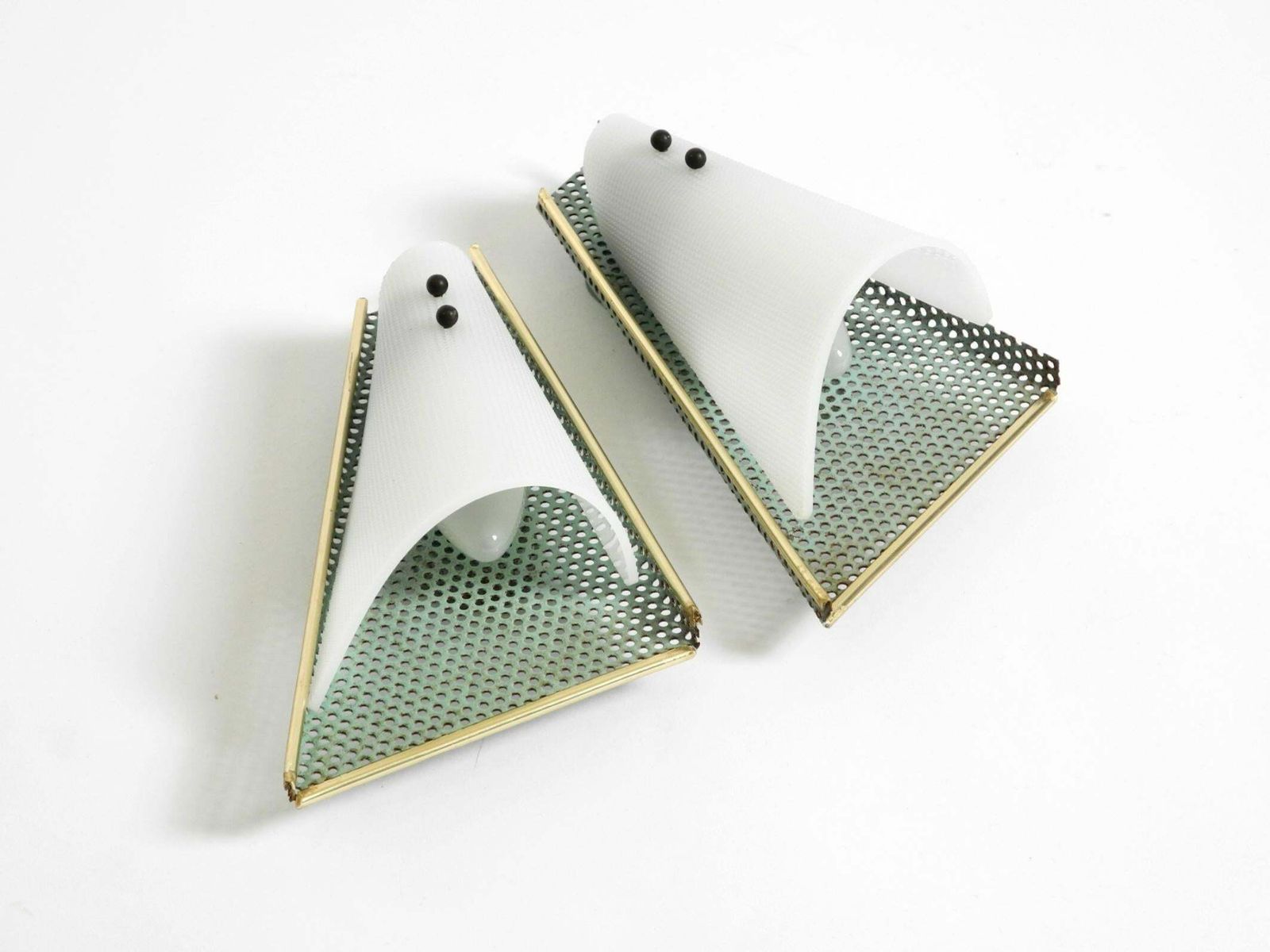 photo furniture Pair Of Beautiful Mint Green Mid Century Modern Perforated Sheet Metal Wall Lamp