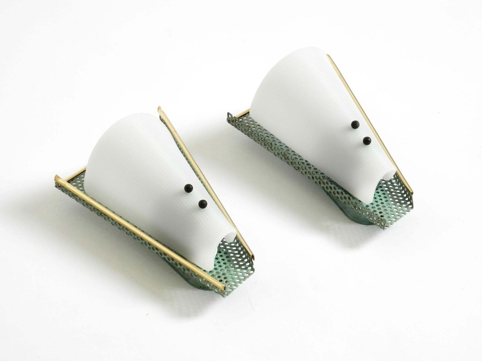 Lighting Pair Of Beautiful Mint Green Mid Century Modern Perforated Sheet Metal Wall Lamp photo