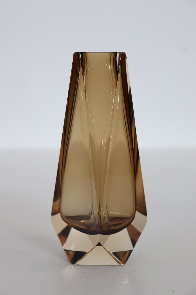 Murano Art Glass Smoked Amber Vase By Alessandro Mandruzzato, 1960s photo for sale