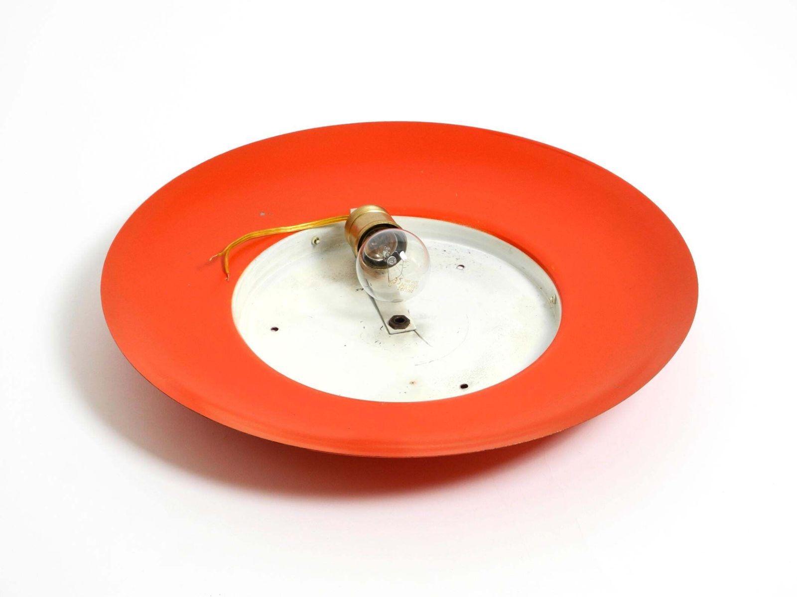 photo vintage 50s Wall Or Ceiling Lamp Made Of Glass With Metal Reflector From Kaiser Leuchten