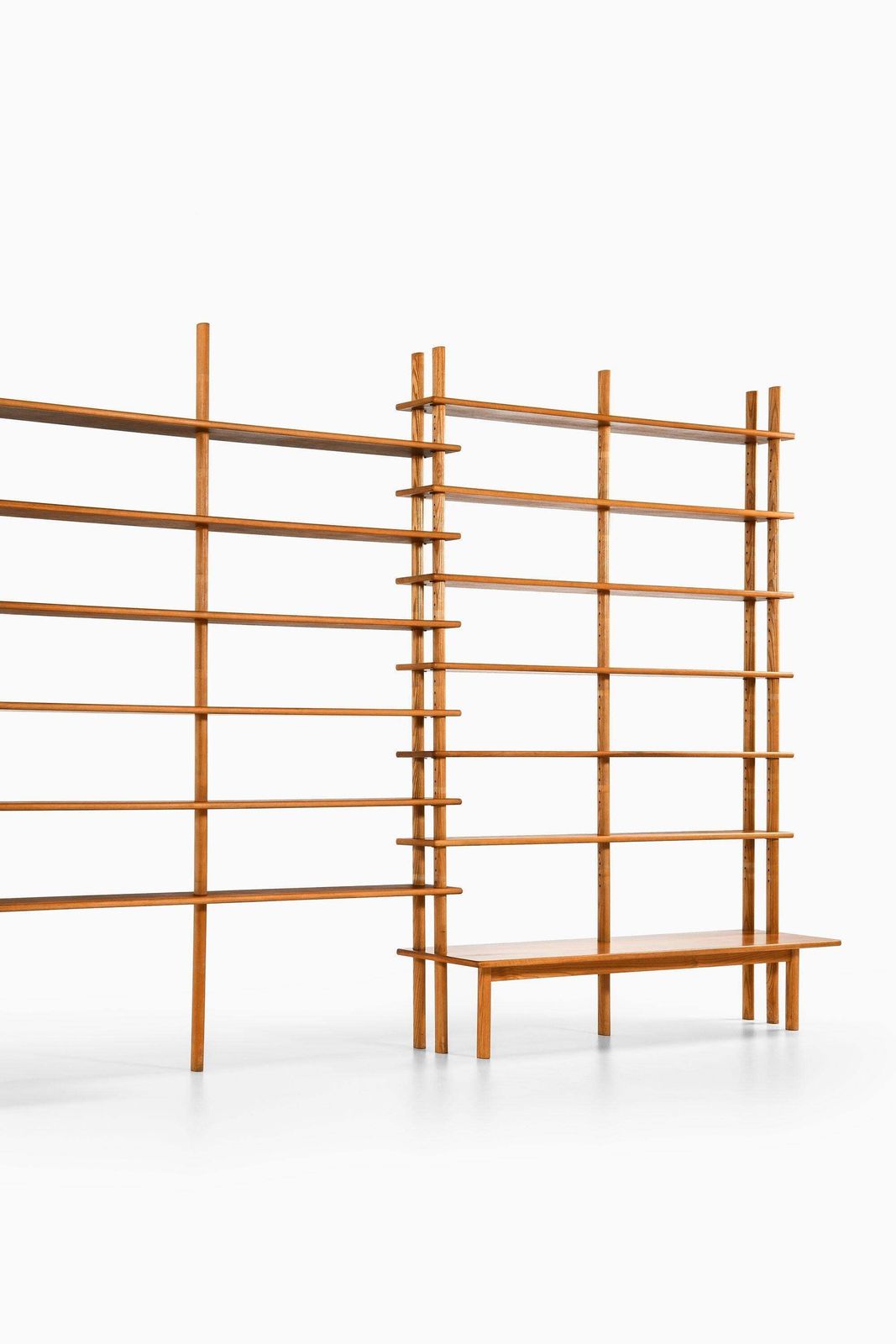 Bookcase In Walnut, Elm, Beech And Brass In The Style Of William Watting, 1950's photo for sale