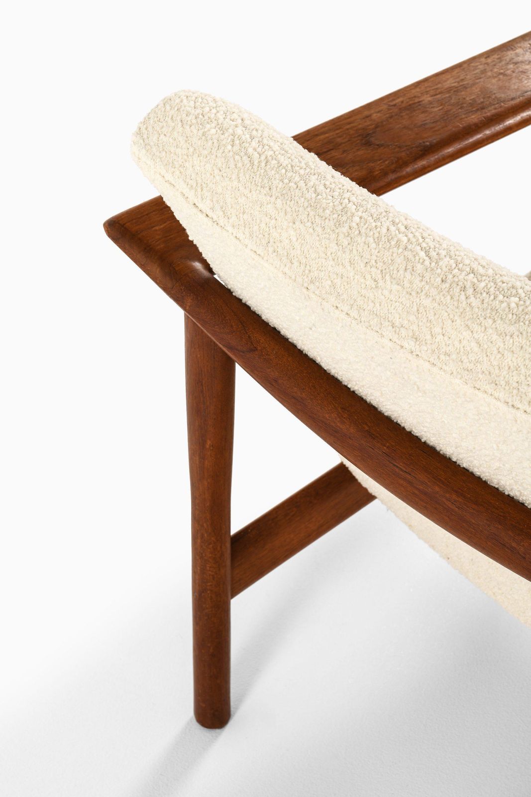 Pair Of Easy Chairs In Teak And Reupholstered In White Bouclé Fabric, 1950's photo buy
