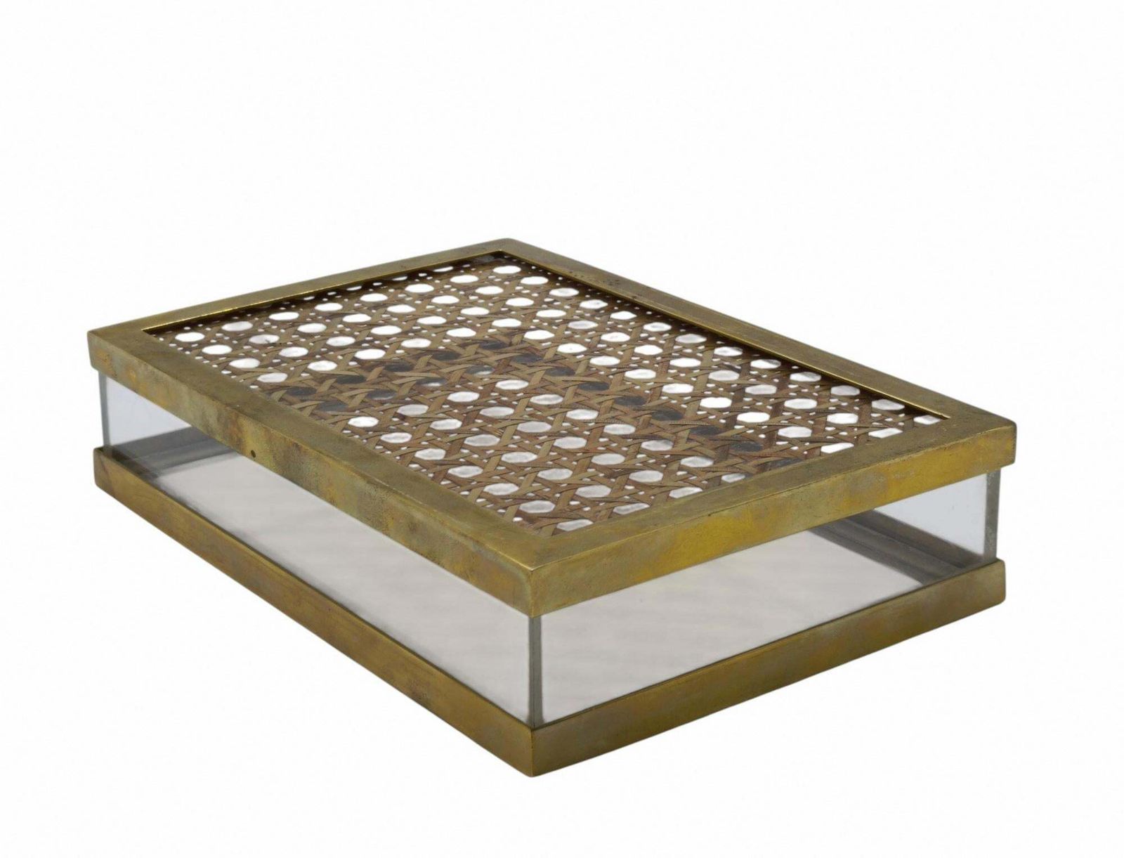 Dior Home Attrib. Scatola In Lucite, Ottone E Paglia Di Vienna, Italia 1970s photo furniture
