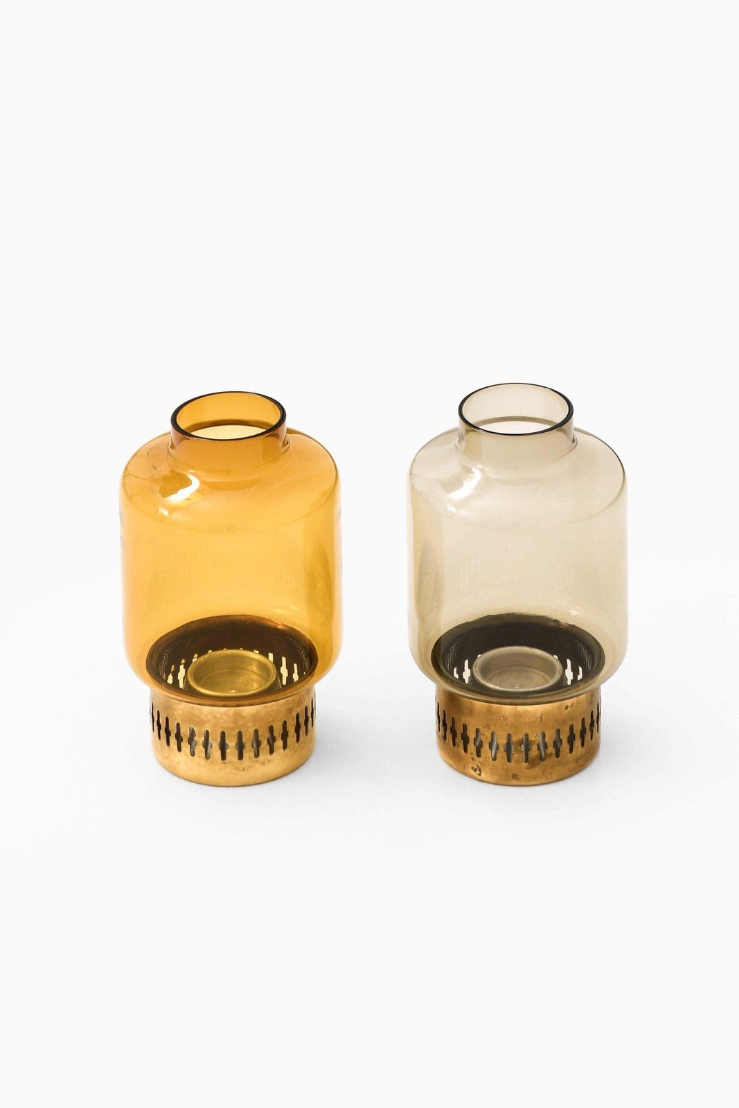 Pair Of Candelsticks In Brass And Glass By Hans Agne Jakobsson, 1950's photo for sale