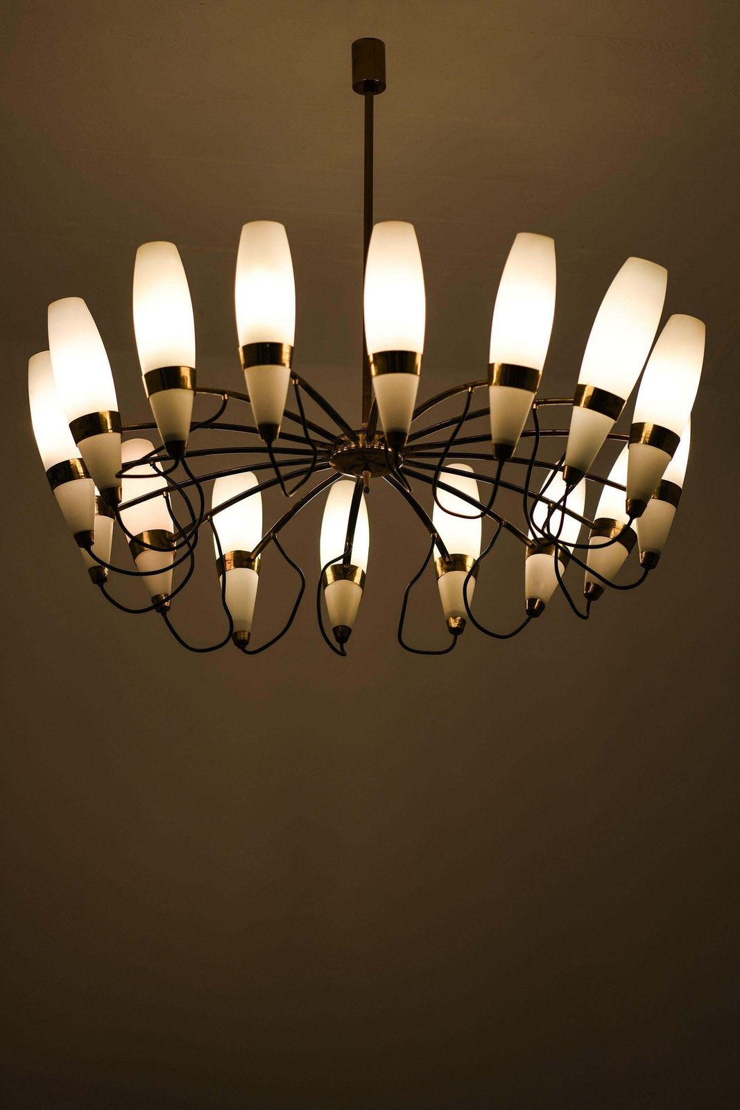 Large Ceiling Lamp In Opaline Glass And Brass, 1950's photo furniture