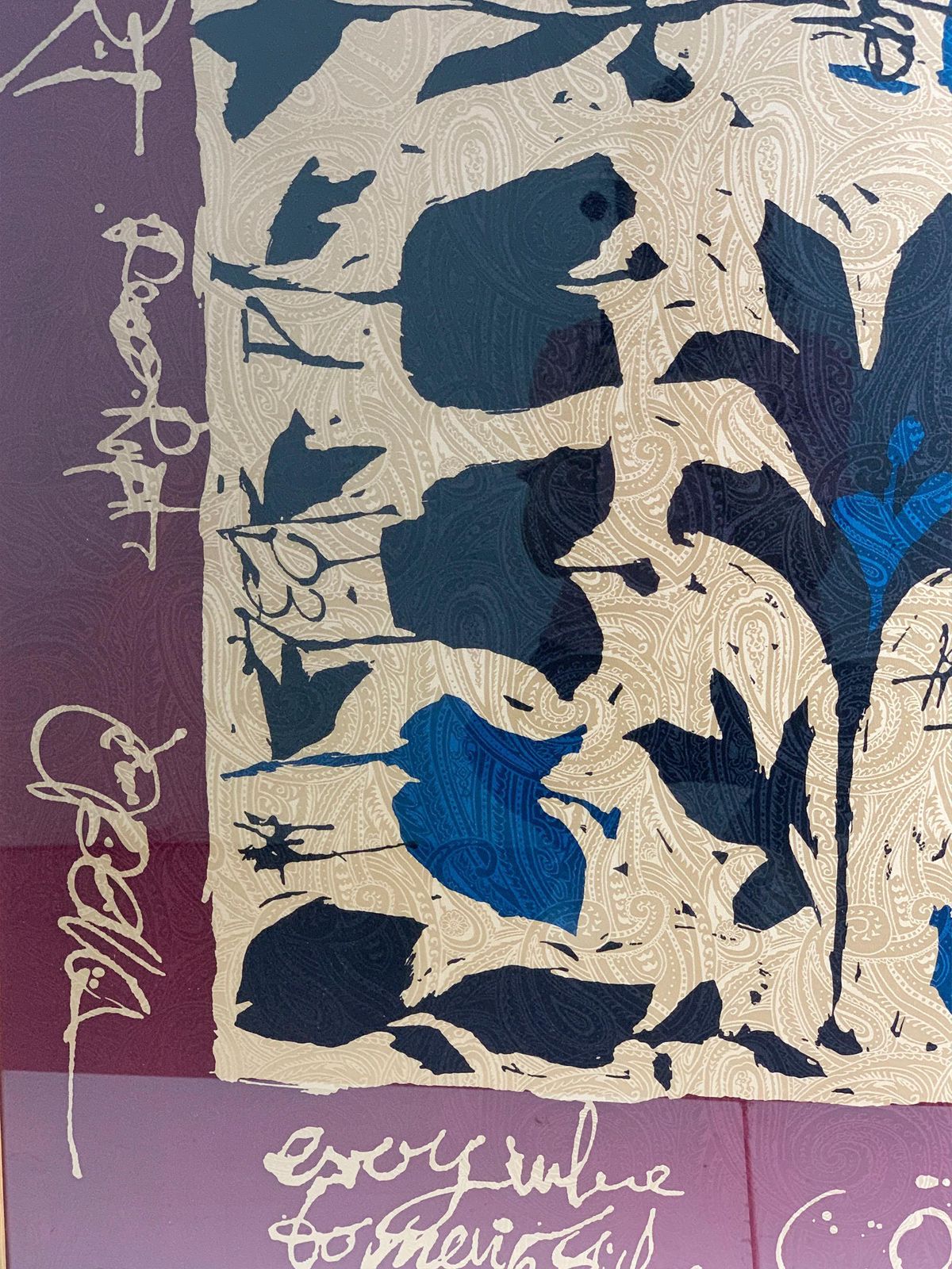 Vintage Framed Silk Scarf With Abstract Floral Design, Art Deco Italy photo for sale