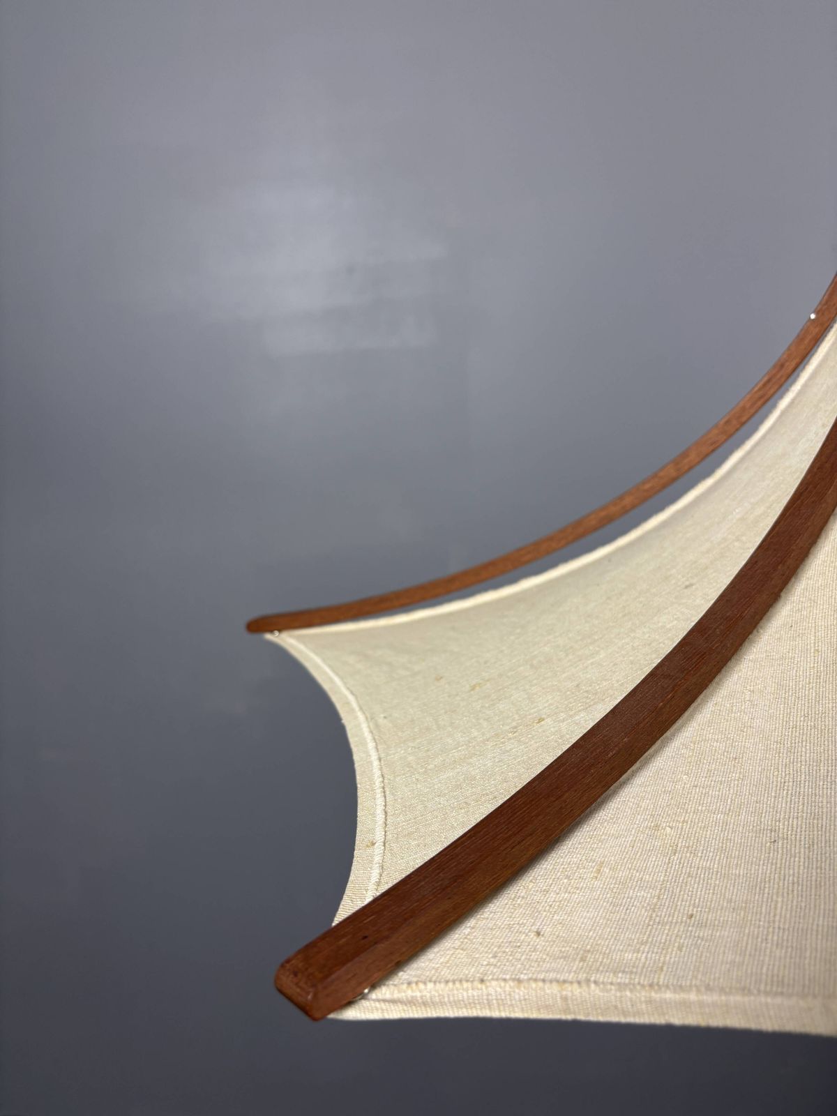Teak And Linen Umbrella Counter Balance Pendant By Domus, 1970s photo buy