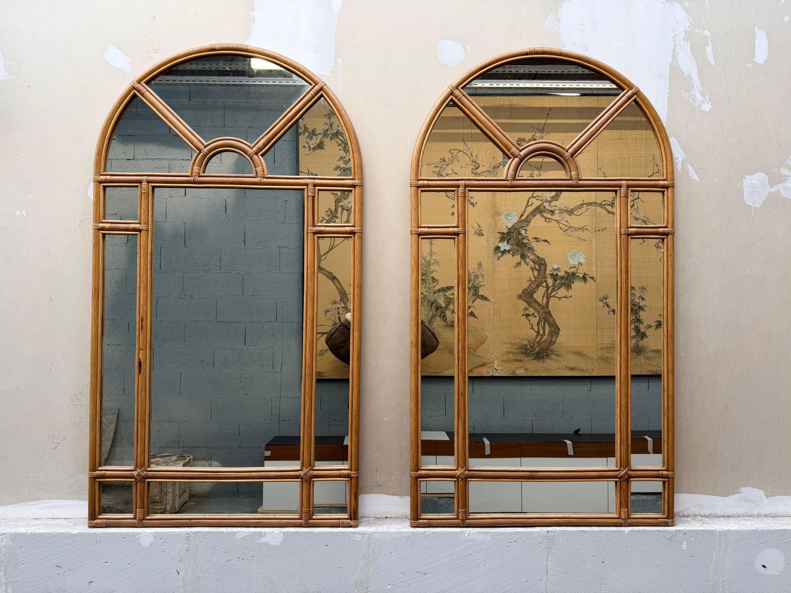 Large Rattan Parclosed Mirror . Italy, 1970s photo furniture