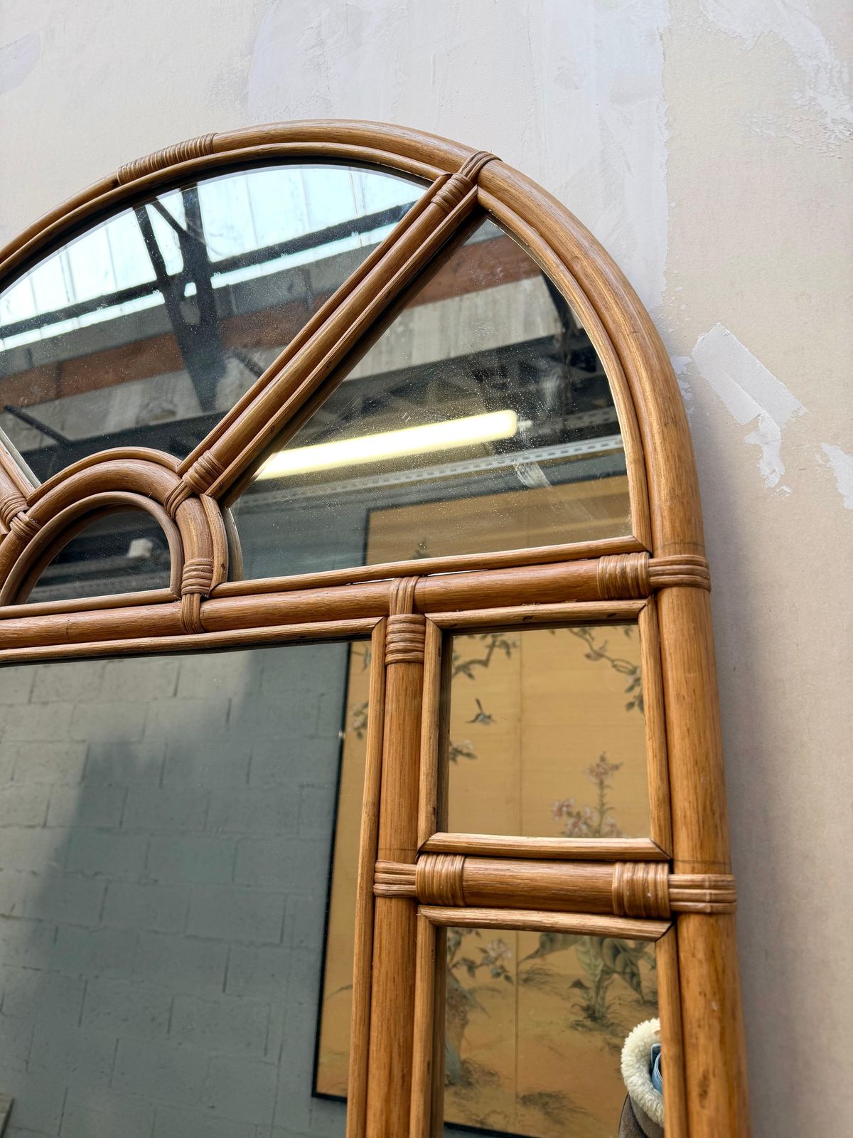 photo vinterior Large Rattan Parclosed Mirror . Italy, 1970s