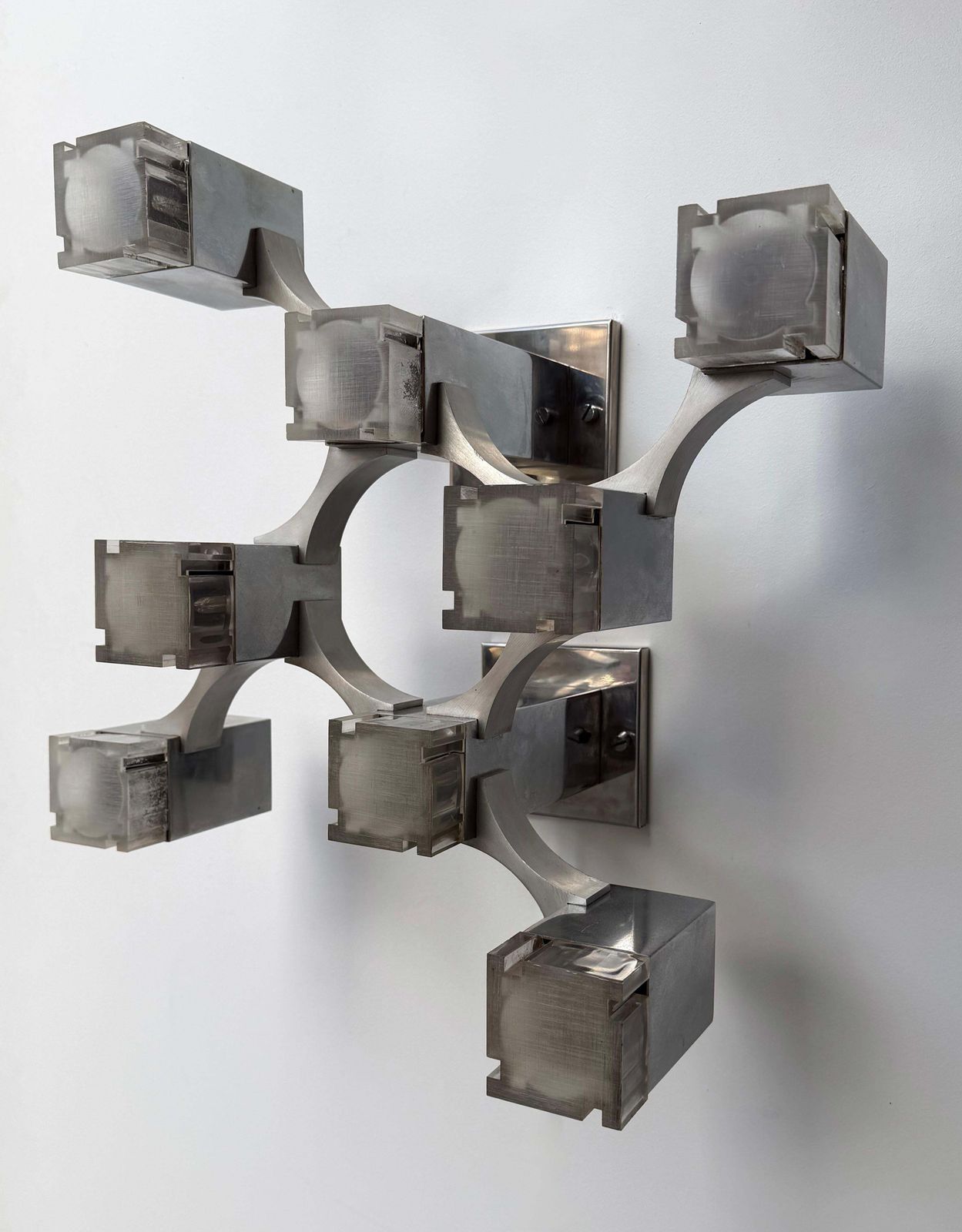 Pair Of Sconces Cubic Metal Chrome And Lucite By Sciolari, Italy, 1970s photo Lighting
