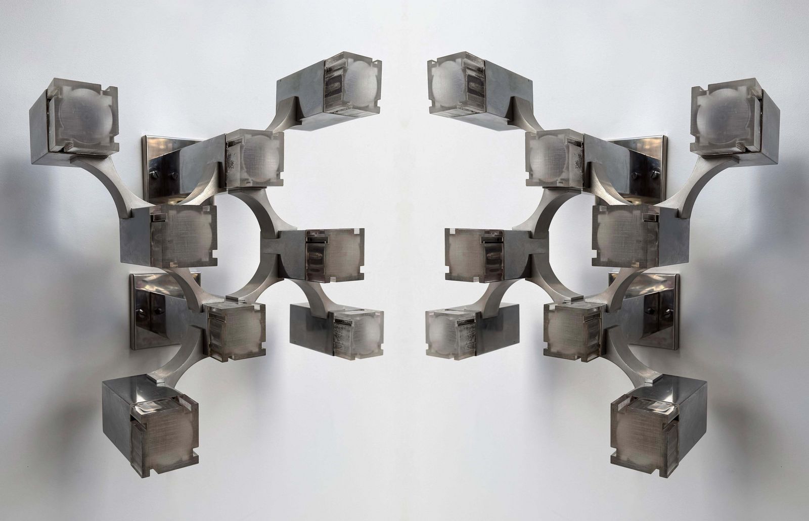 Pair Of Sconces Cubic Metal Chrome And Lucite By Sciolari, Italy, 1970s photo vintage