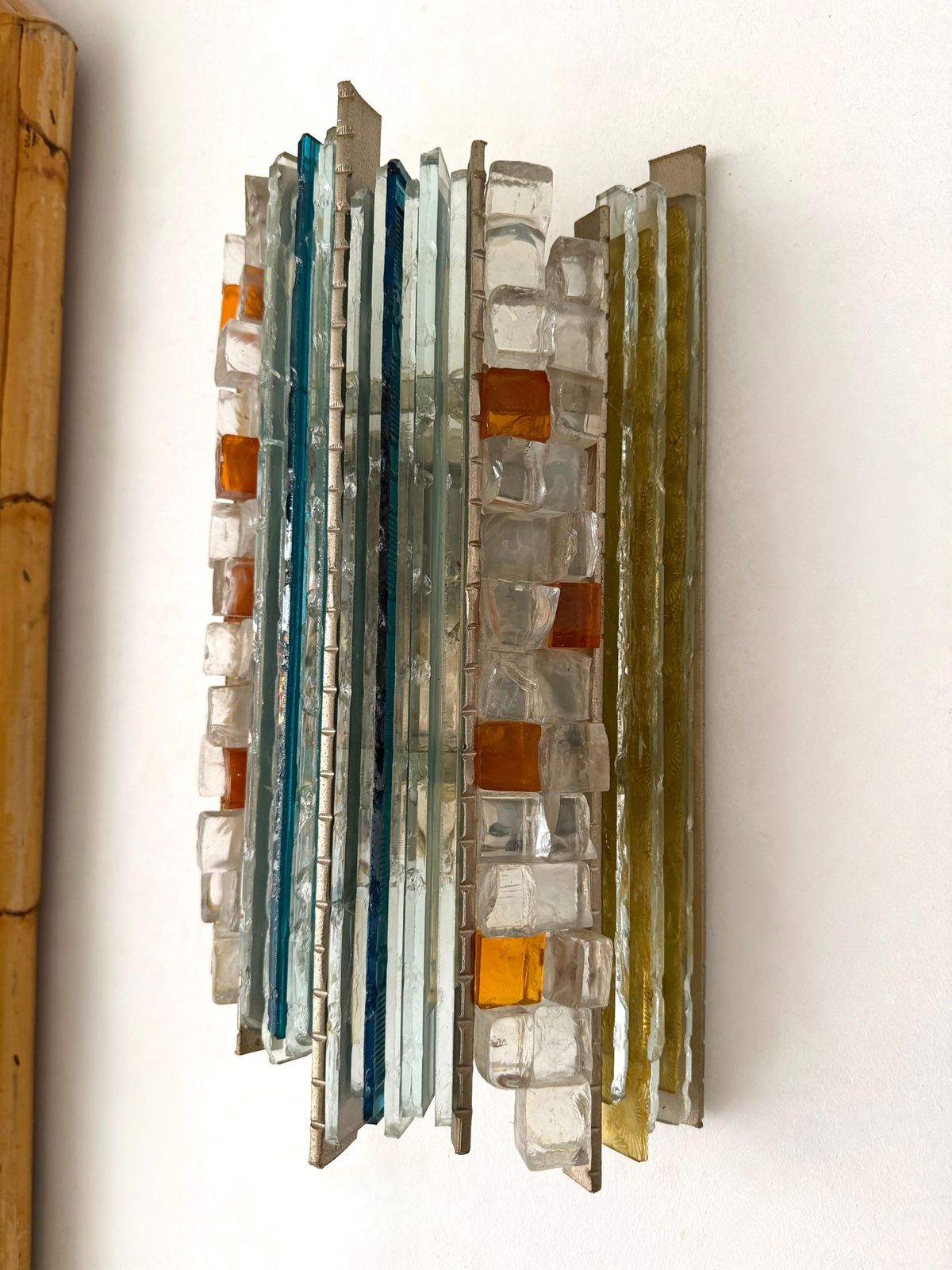 Pair Of Hammered Glass Silver Iron Sconces By Biancardi, Italy, 1970s photo for sale