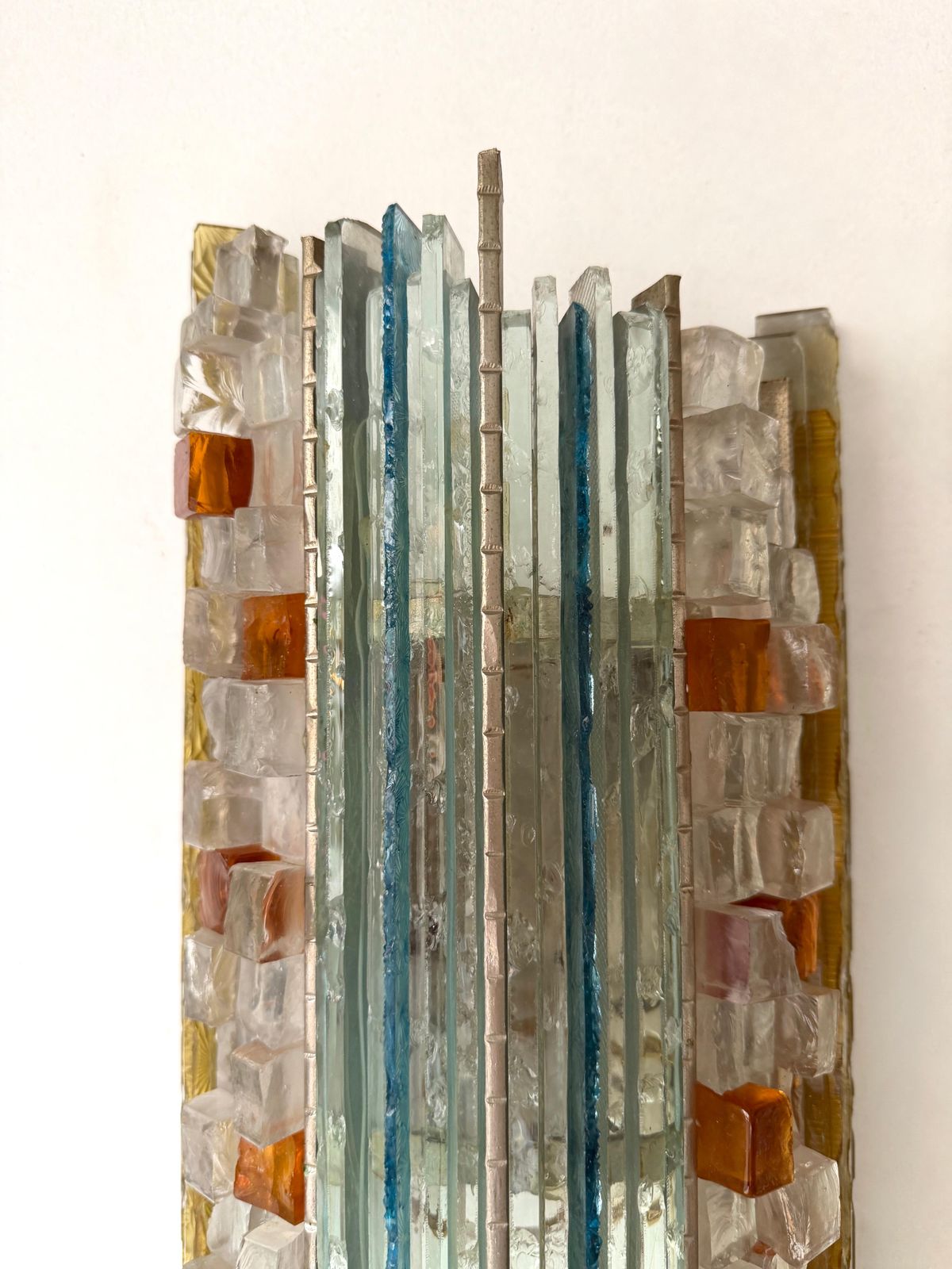 photo vintage Pair Of Hammered Glass Silver Iron Sconces By Biancardi, Italy, 1970s