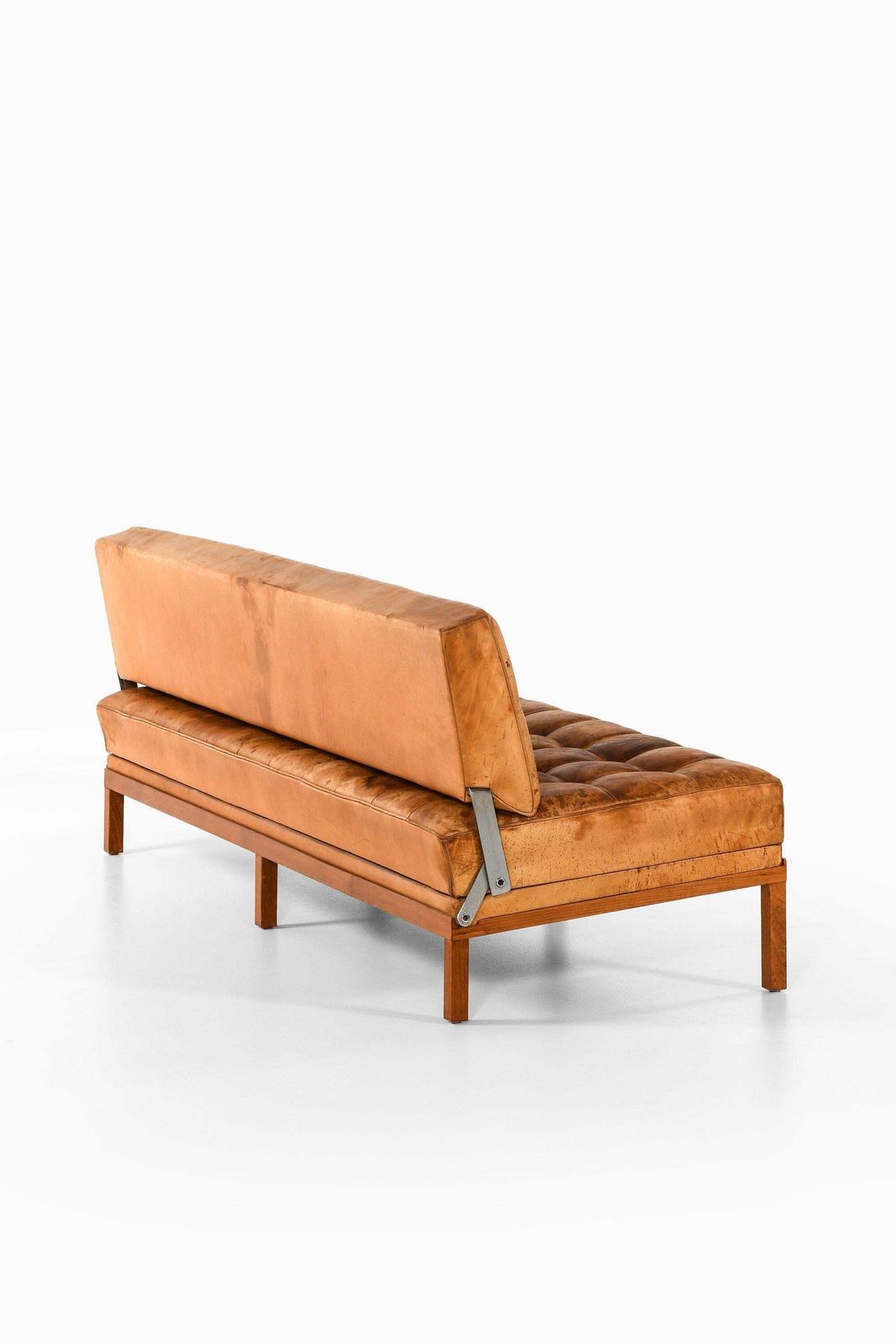 Sofa / Daybed Constanzebank In Teak, Steel And Leather By Johannes Spalt, 1960's photo for sale