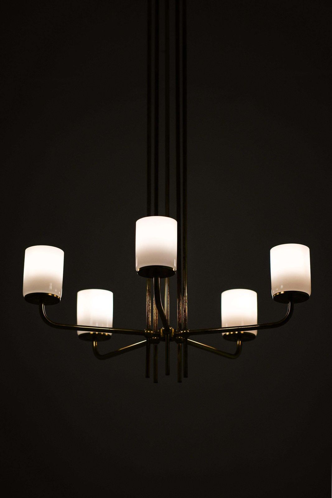 Ceiling Lamp In Brass And Opaline Glass In The Manner Of Paavo Tynell, 1950's photo furniture