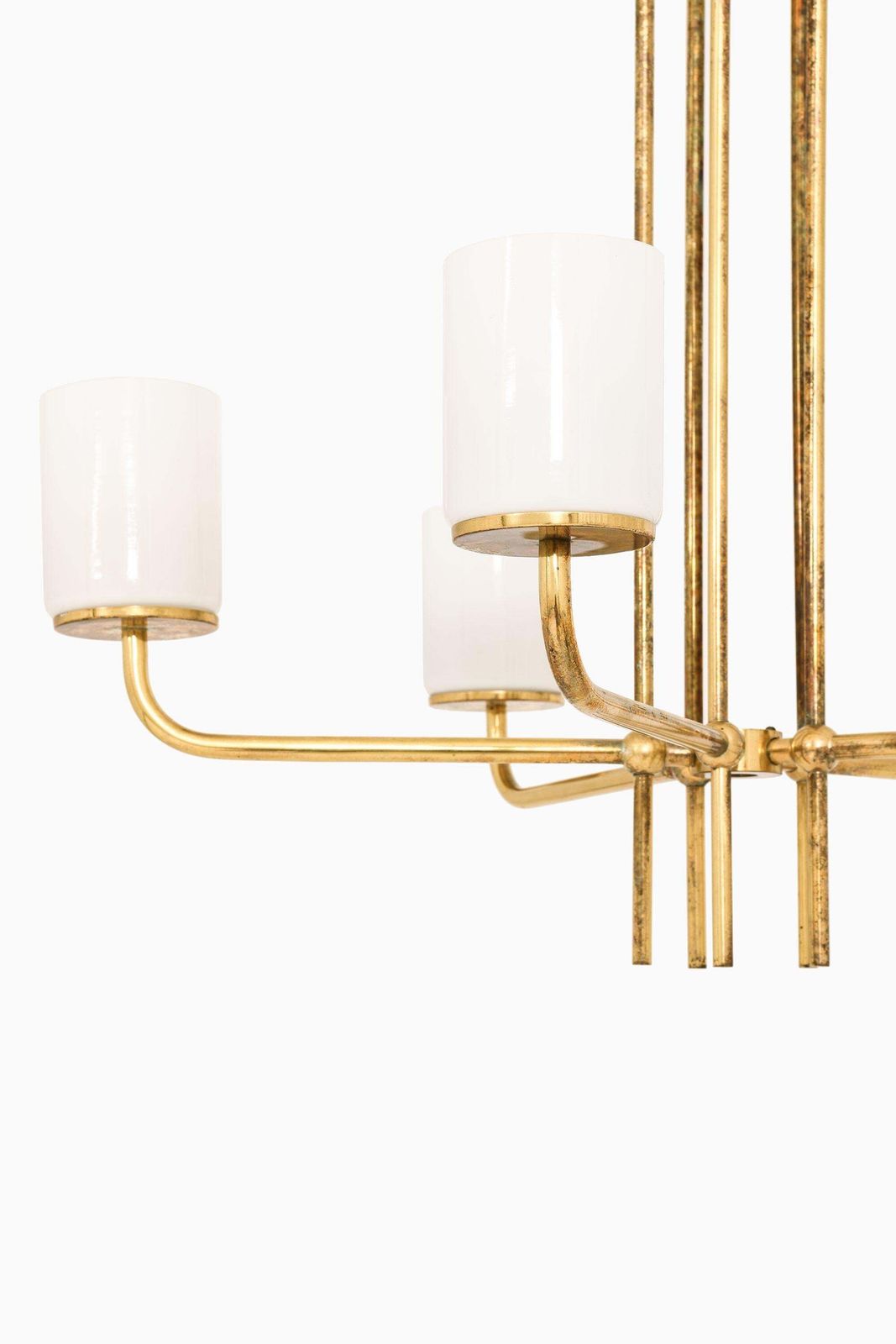 Ceiling Lamp In Brass And Opaline Glass In The Manner Of Paavo Tynell, 1950's photo Lighting