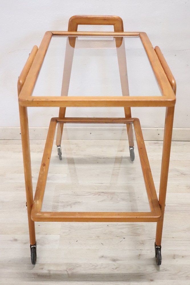 Wood And Glass Drinks Trolley Or Bar Cart, 1950s photo for sale