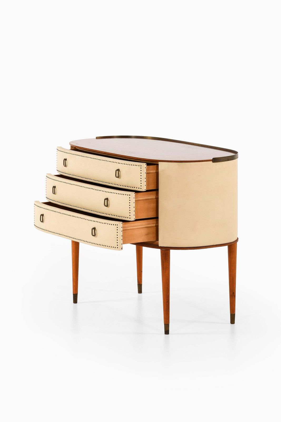 Bureau In Mahogany And White Artificial Leather By Halvdan Pettersson, 1950's photo for sale