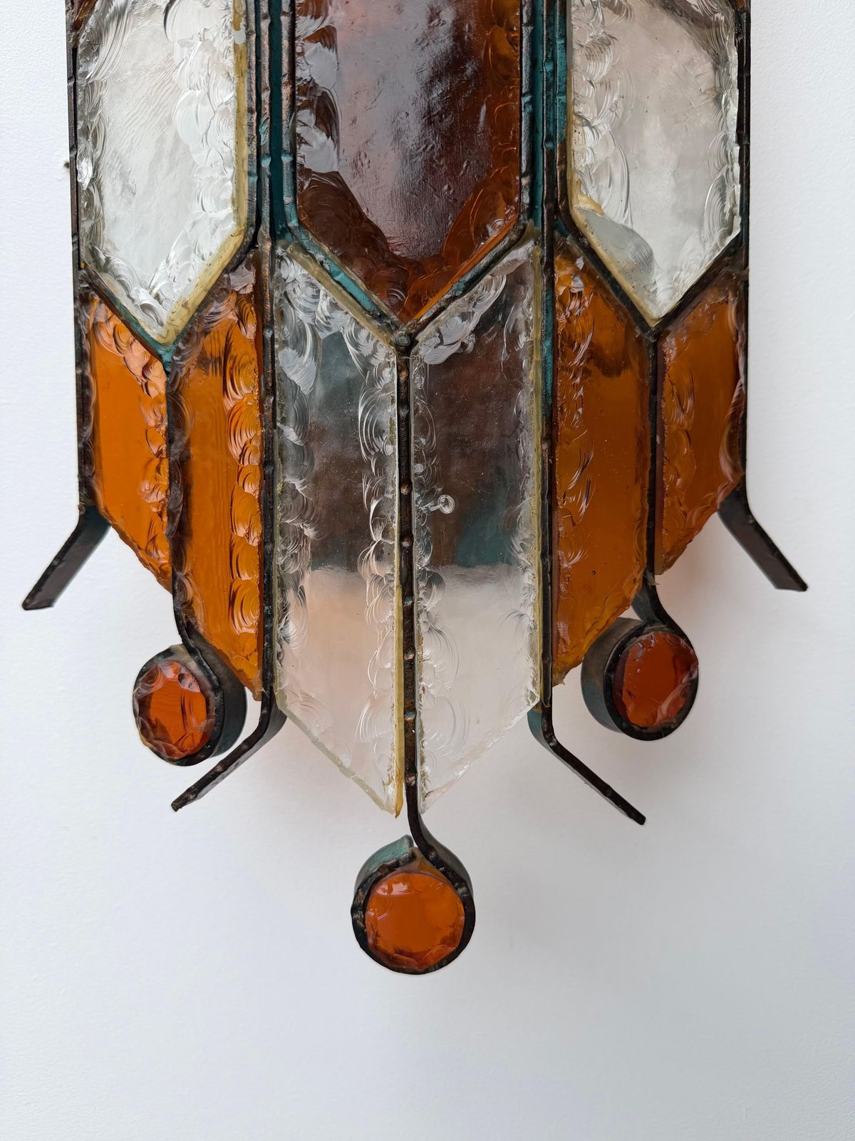 Pair Of Hammered Glass Wrought Iron Sconces By Longobard, Italy, 1970s photo furniture