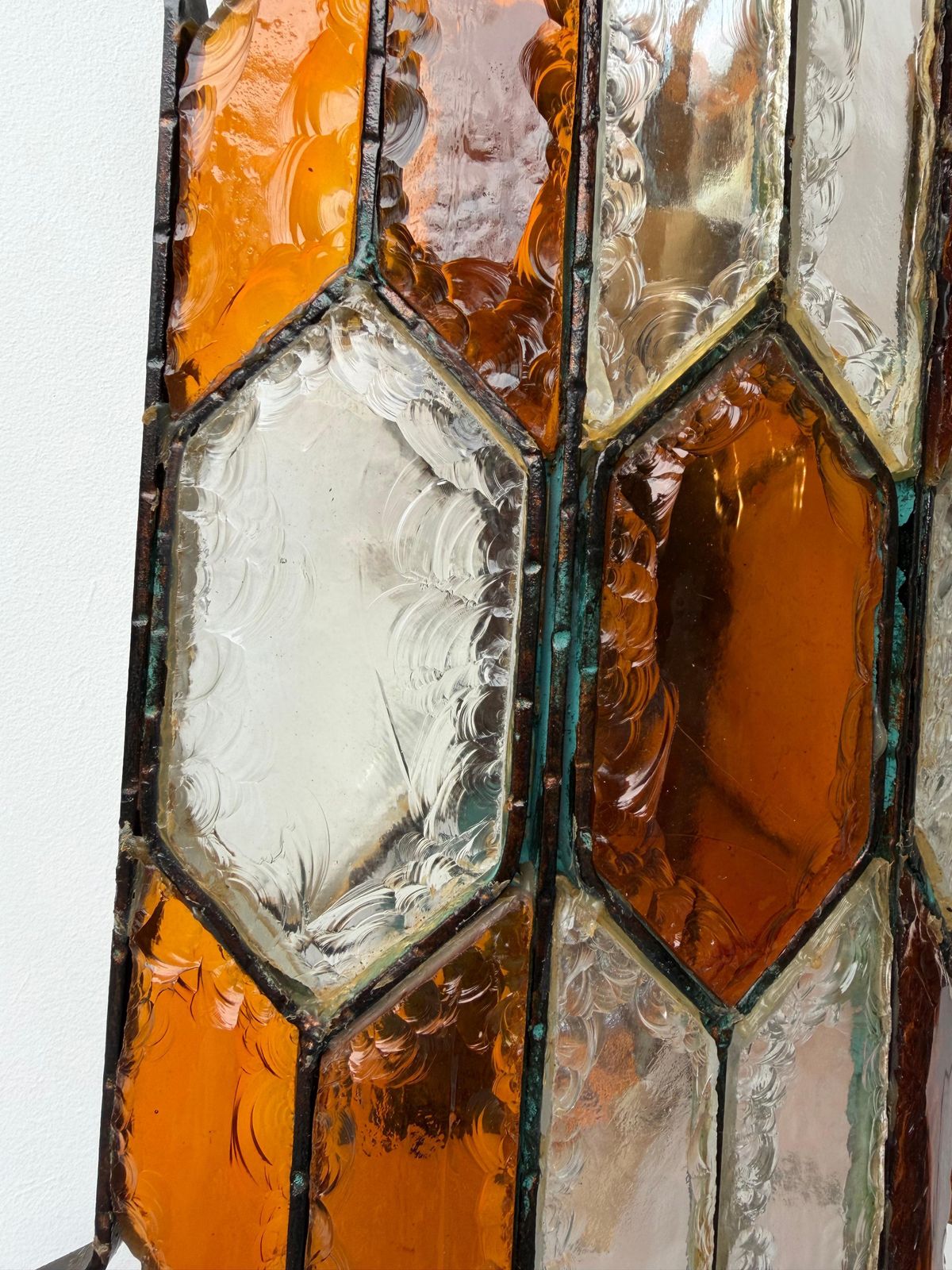 Pair Of Hammered Glass Wrought Iron Sconces By Longobard, Italy, 1970s photo Lighting