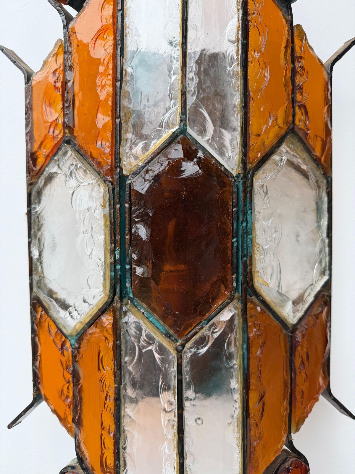 Pair Of Hammered Glass Wrought Iron Sconces By Longobard, Italy, 1970s photo vinterior