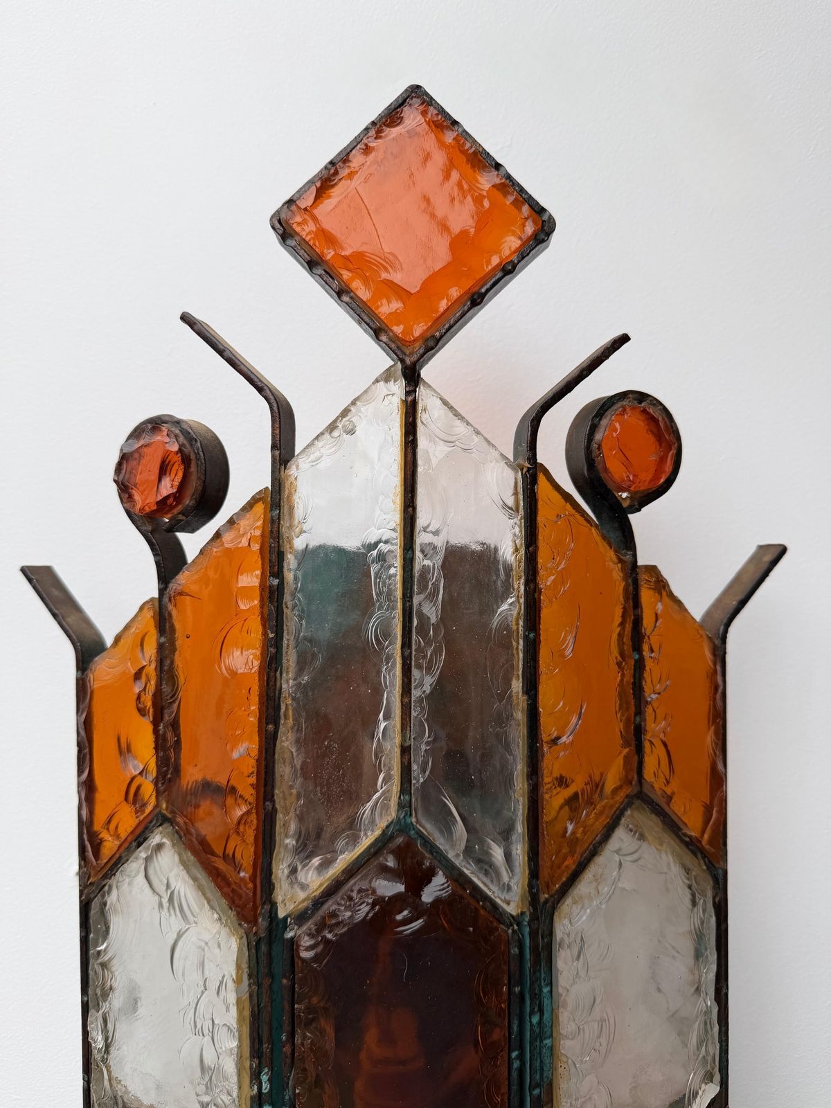 photo for sale Pair Of Hammered Glass Wrought Iron Sconces By Longobard, Italy, 1970s