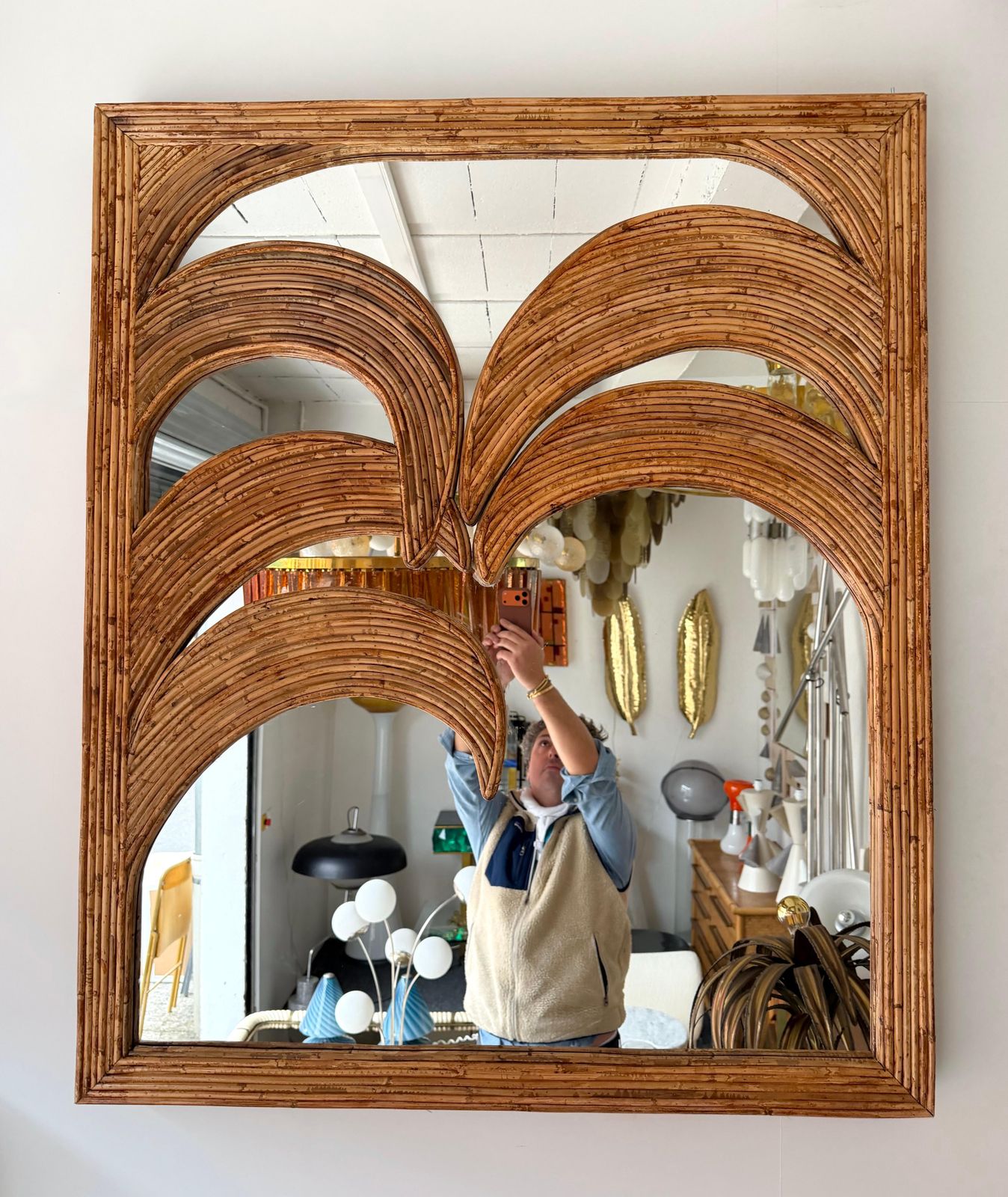 Large Rattan Palm Tree Mirror By Vivai Del Sud. Italy, 1970s photo furniture