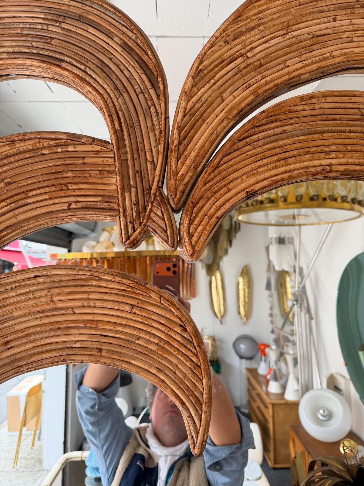 Large Rattan Palm Tree Mirror By Vivai Del Sud. Italy, 1970s photo 6628.0