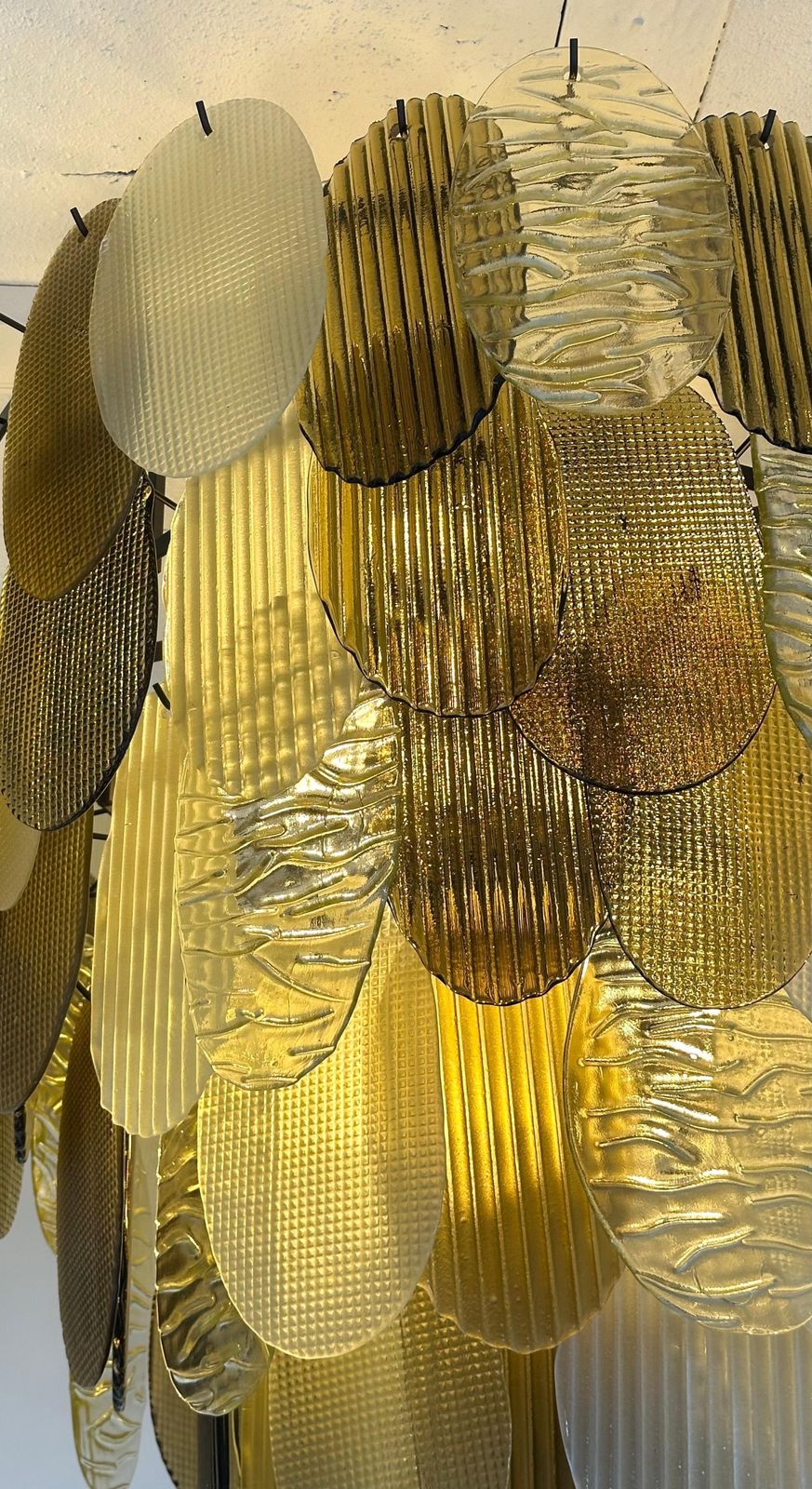 Large Contemporary Chandelier Tan Brown Tapestry Murano Glass By Ad, Italy photo Lighting