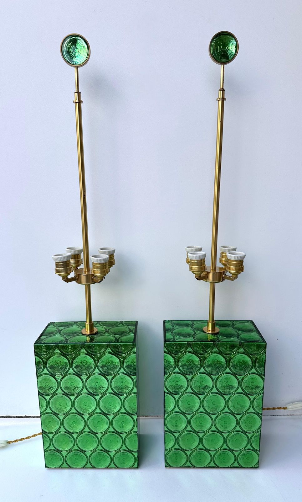 photo for sale Contemporary Pair Of Brass And Murano Glass Lamps By Roberto Giulio Rida, Italy