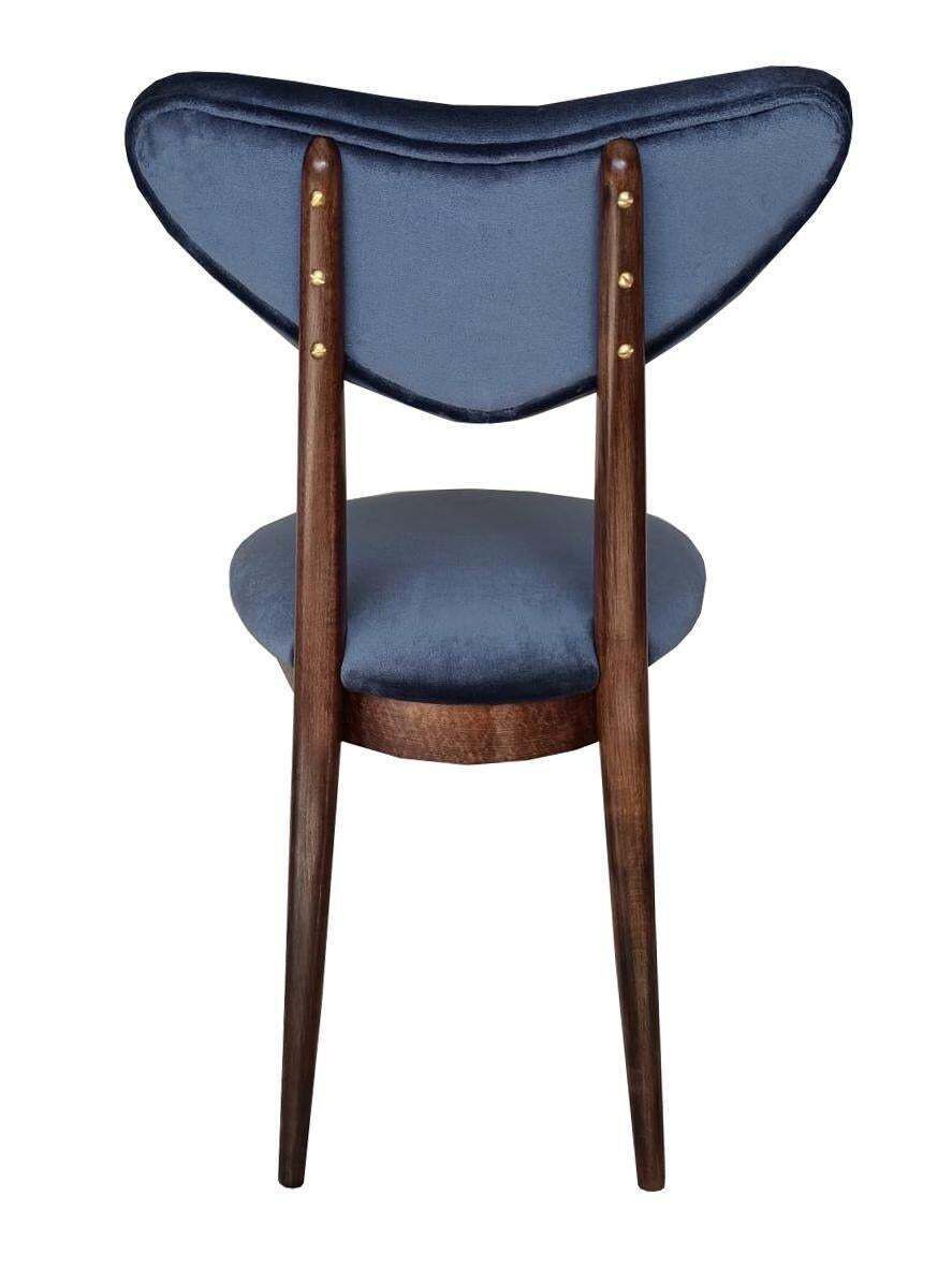 Mid Century Blue Velvet, Walnut Wood, Heart Chair, Poland, 1960s photo furniture