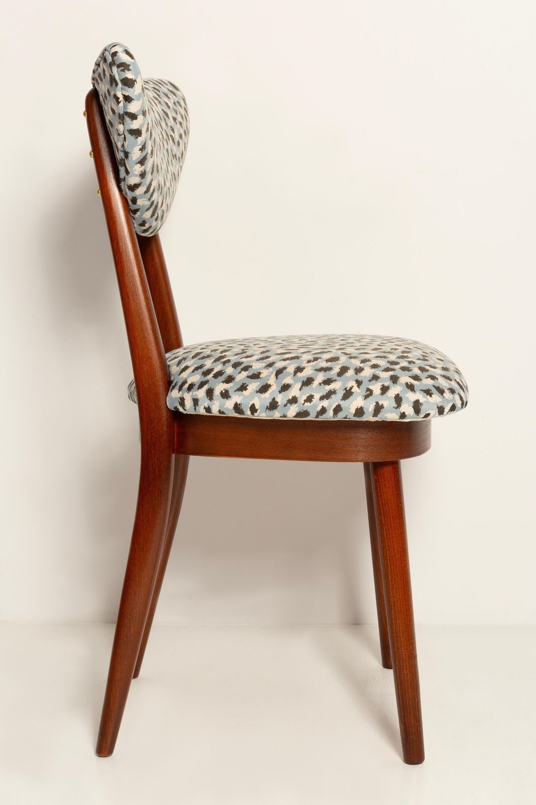 Eight Mid Century Heart Chairs In Blue Leopard By Pierre Frey, Europe, 1960s photo for sale