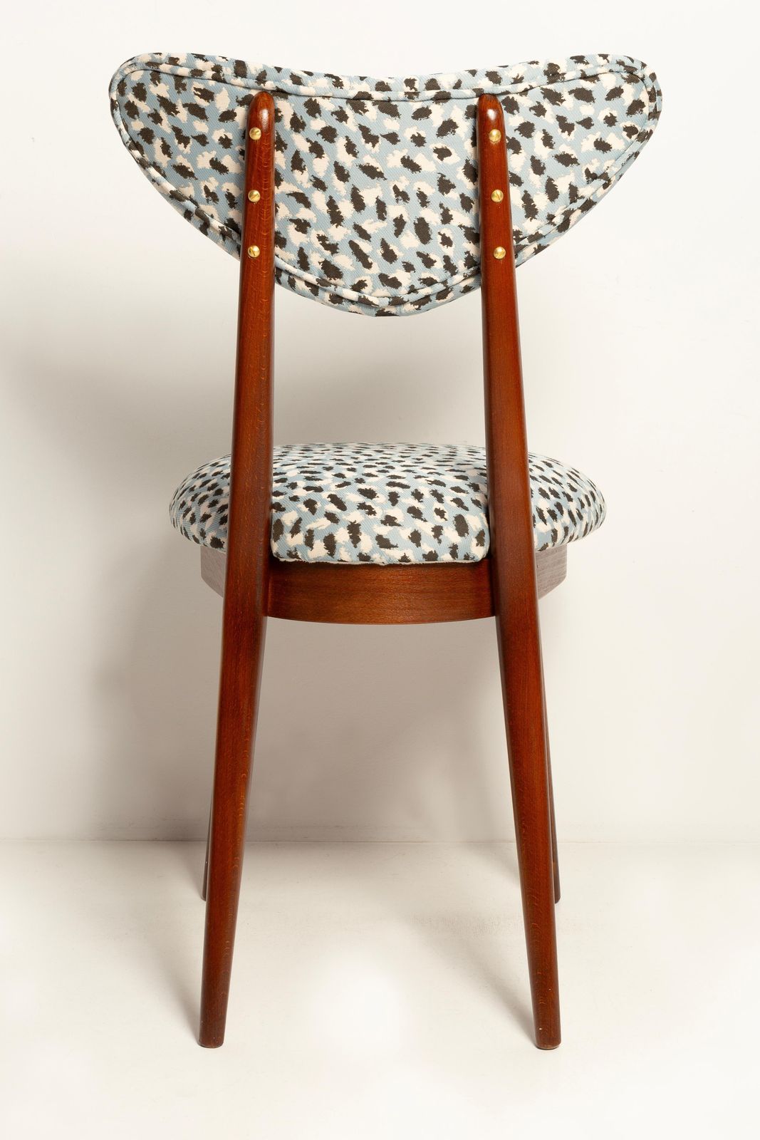 Eight Mid Century Heart Chairs In Blue Leopard By Pierre Frey, Europe, 1960s photo vinterior