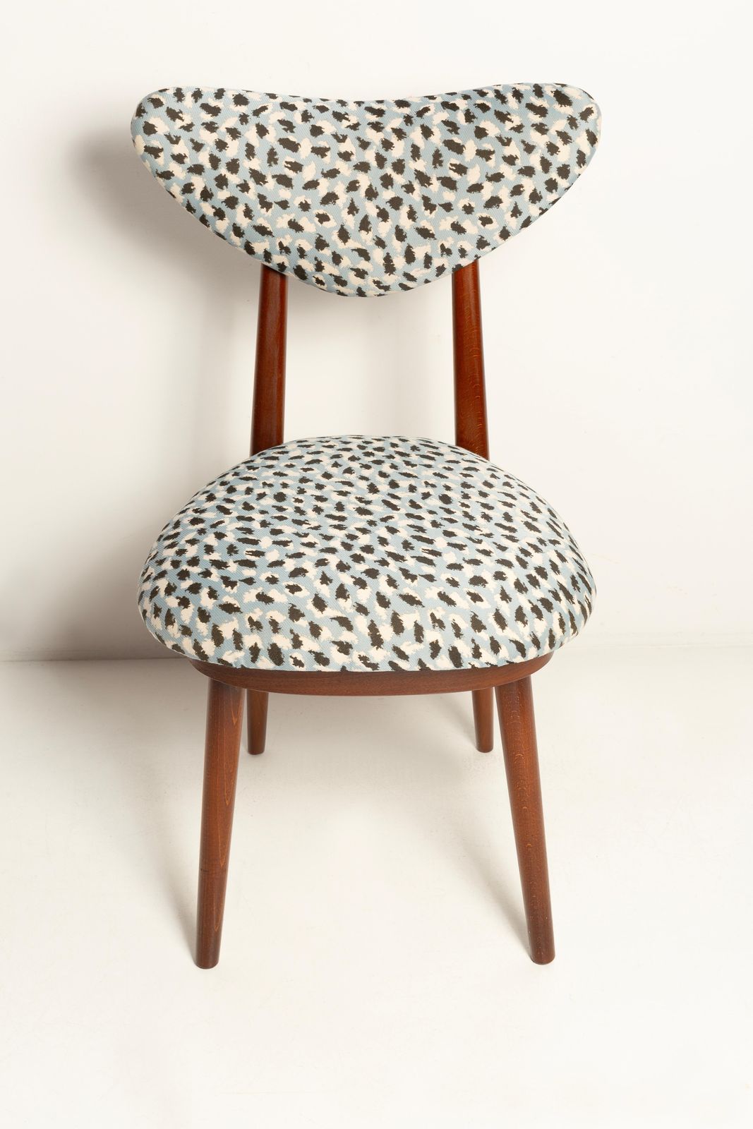 photo furniture Eight Mid Century Heart Chairs In Blue Leopard By Pierre Frey, Europe, 1960s