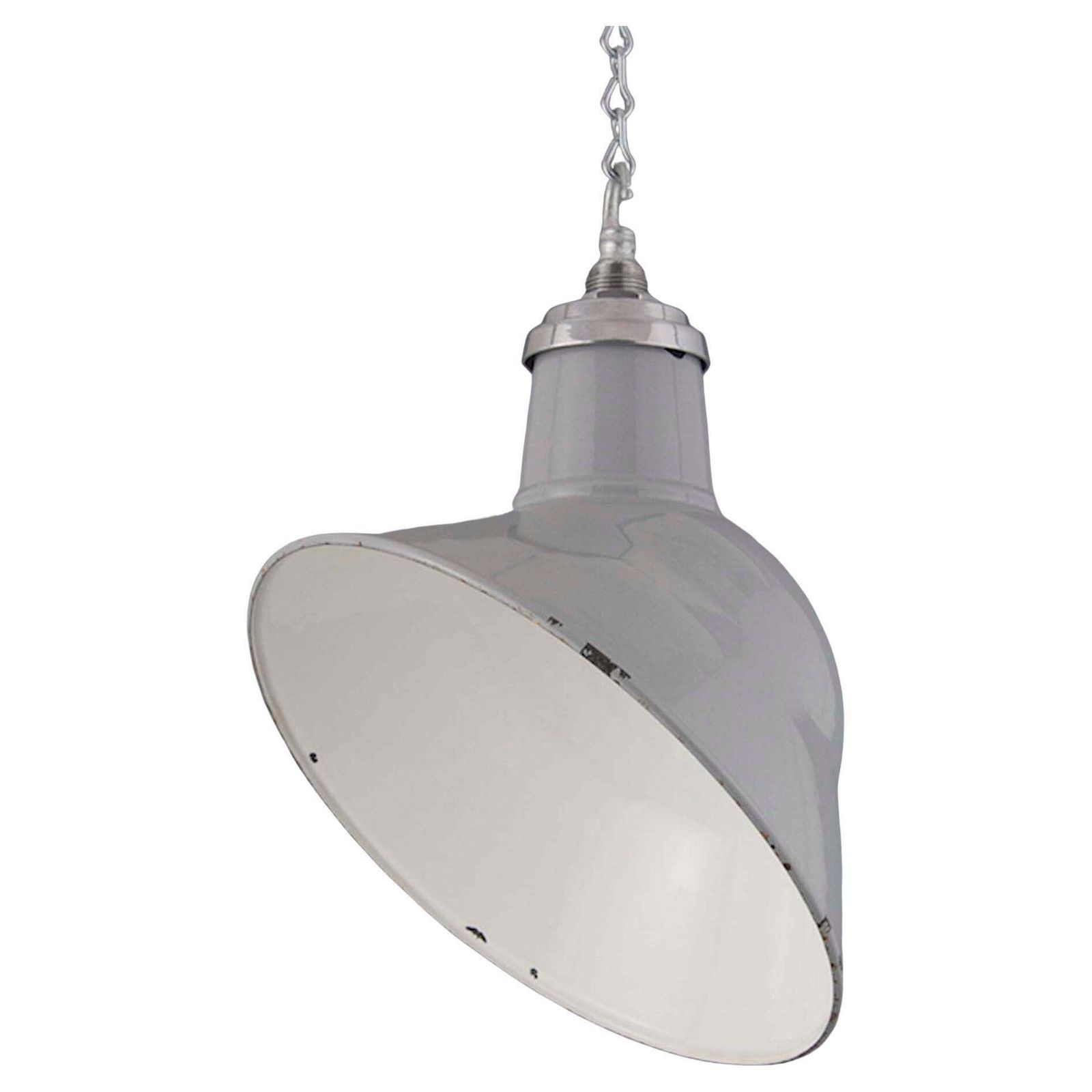 1950's Parabolic Grey Vitreous Enamel Factory Ceiling Light By Thorlux