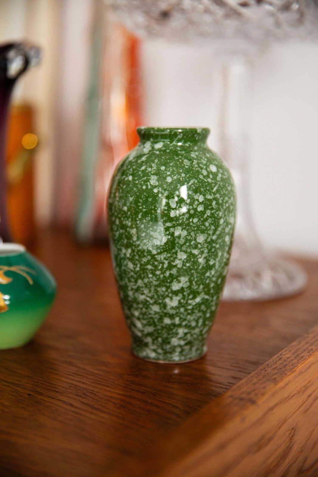 Mid Century Small Green Porcelain Vase, Hand Painted, Europe, 1960s photo 71.0