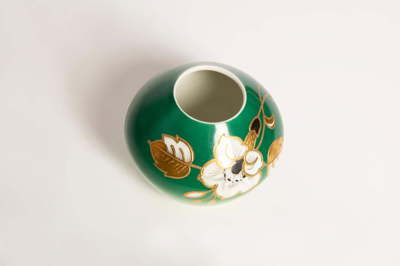 Mid Century Small Green Porcelain Vase, Hand Painted, Europe, Germany photo vinterior