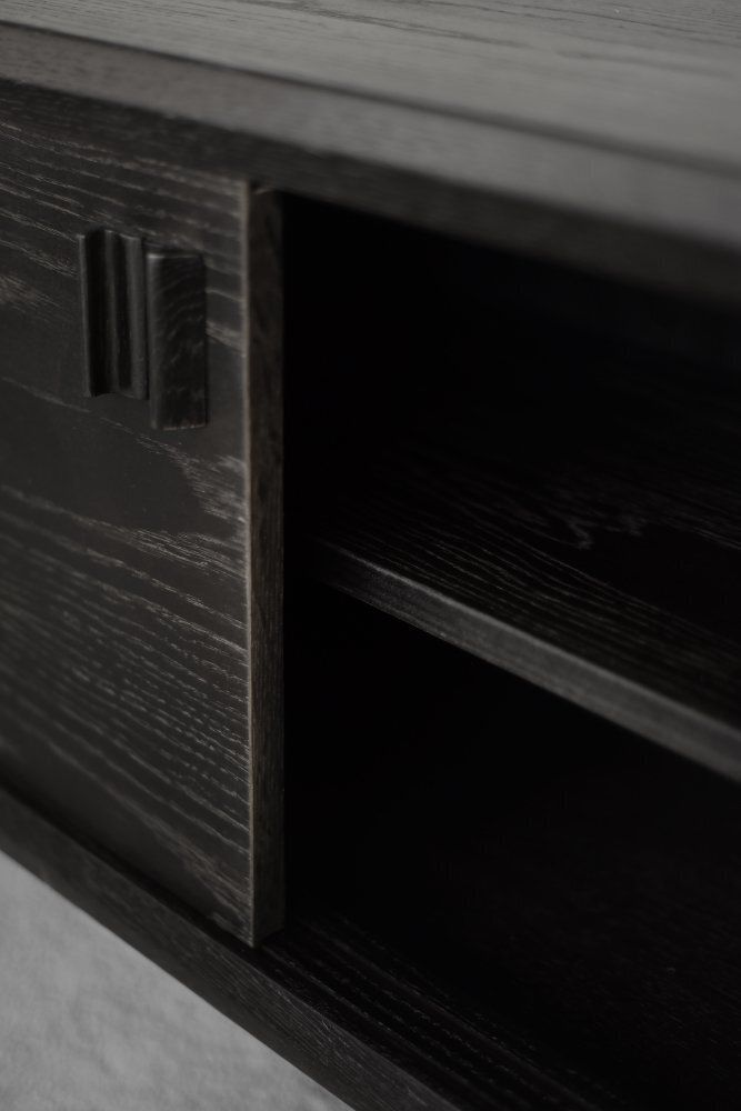 Mid Century Scandinavian Modern Dark Oak Sideboard With Wooden Handles, 1960s photo vinterior