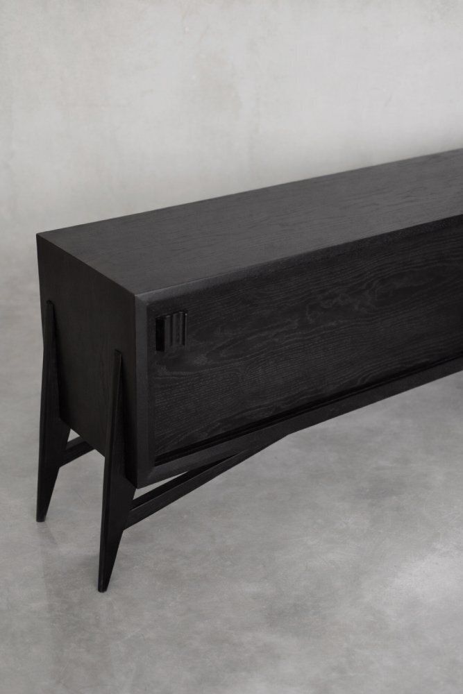 photo buy Mid Century Scandinavian Modern Dark Oak Sideboard With Wooden Handles, 1960s