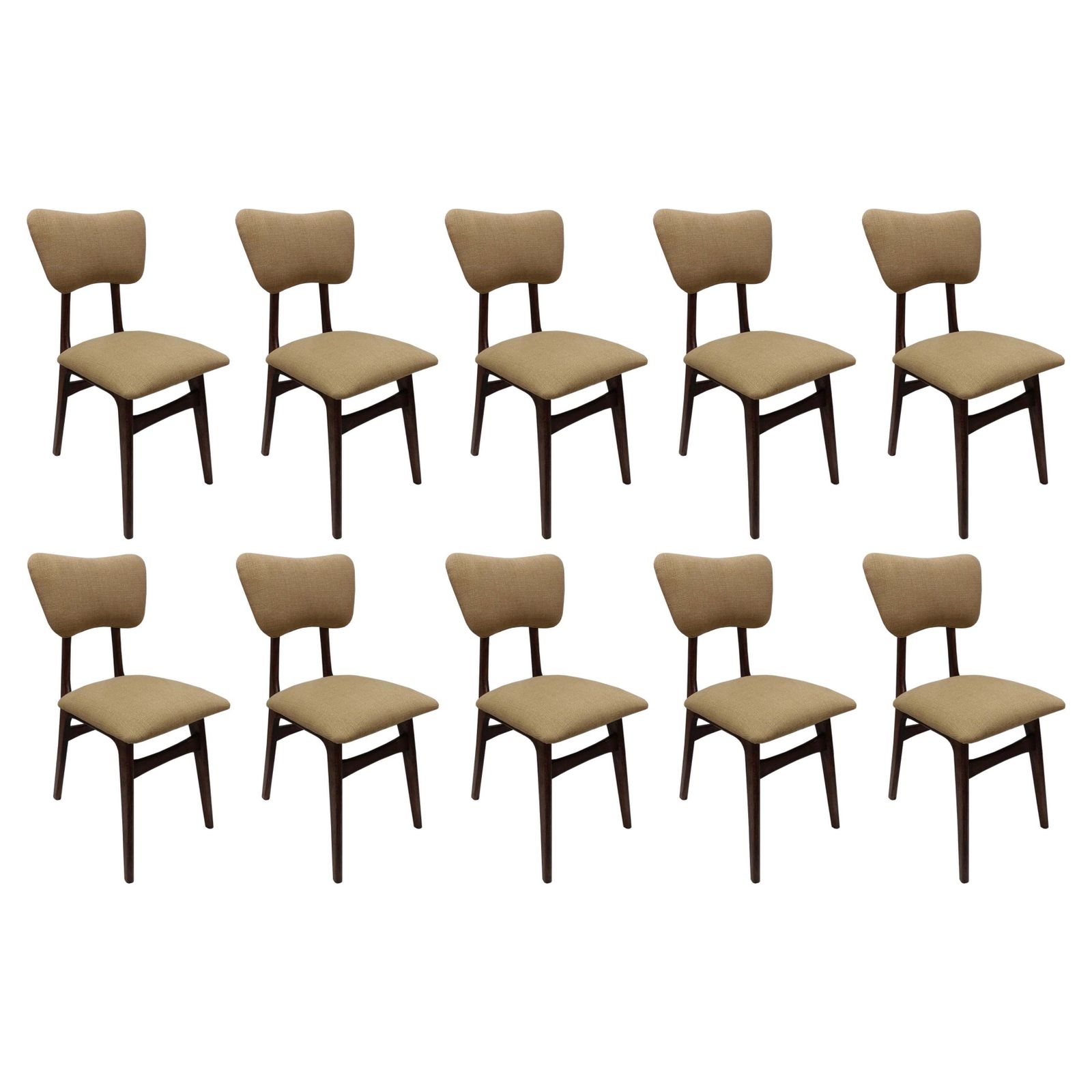 Ten Mid Century Butterfly Chairs, Camel Craft Linen By Pierre Frey, Europe, 1960