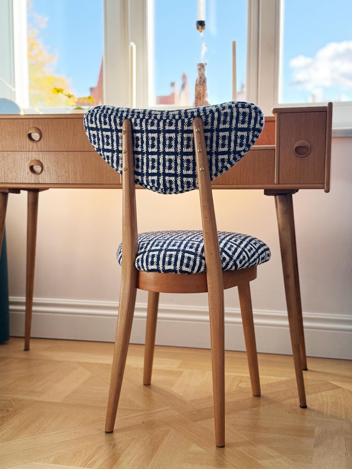Mid Century Heart Chair In Hsh Home Sweet Home Jacquard By Dedar, Europe, 1960s photo for sale