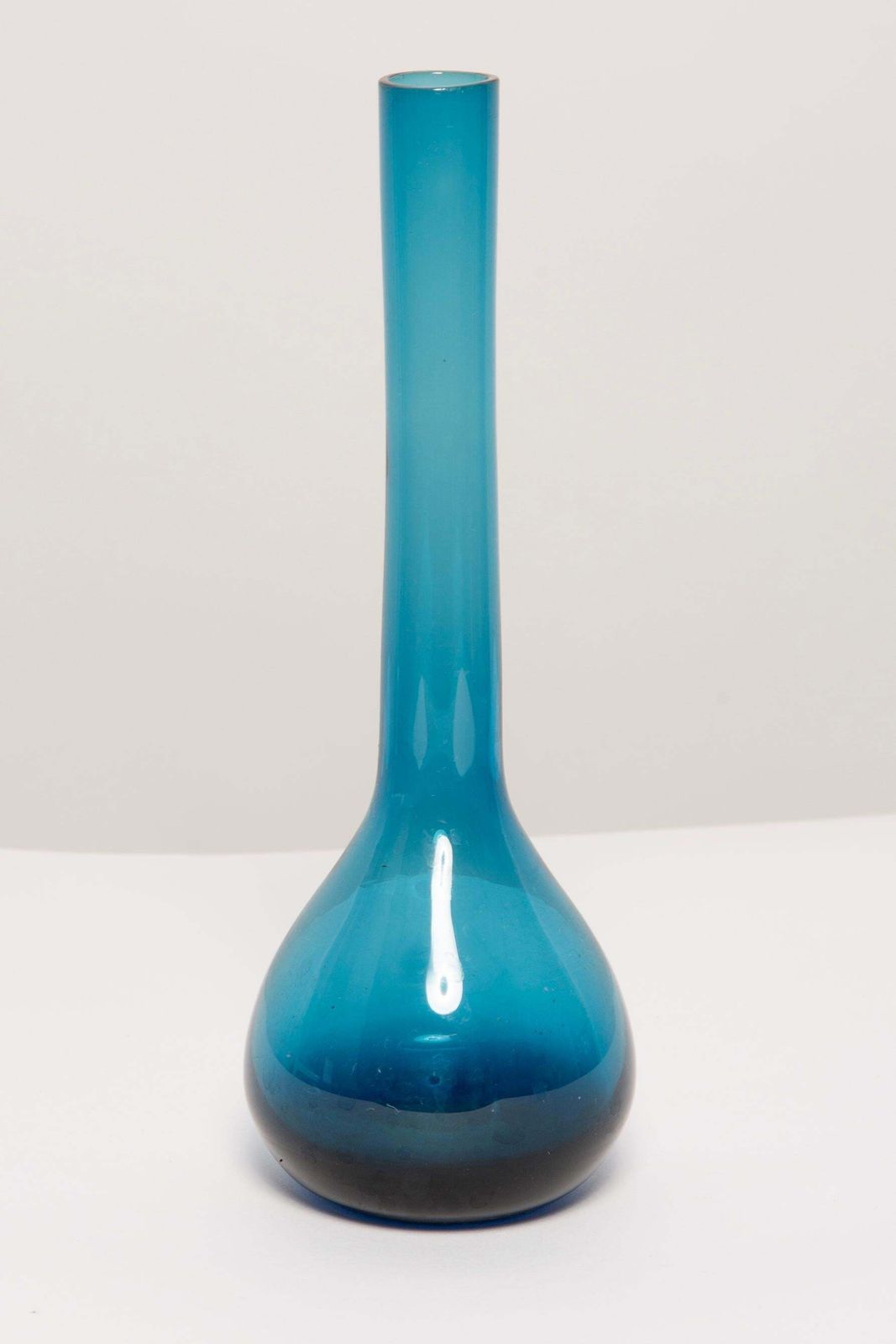 Slim Mid Century Vintage Blue Glass Vase, Europe, 1960s photo furniture