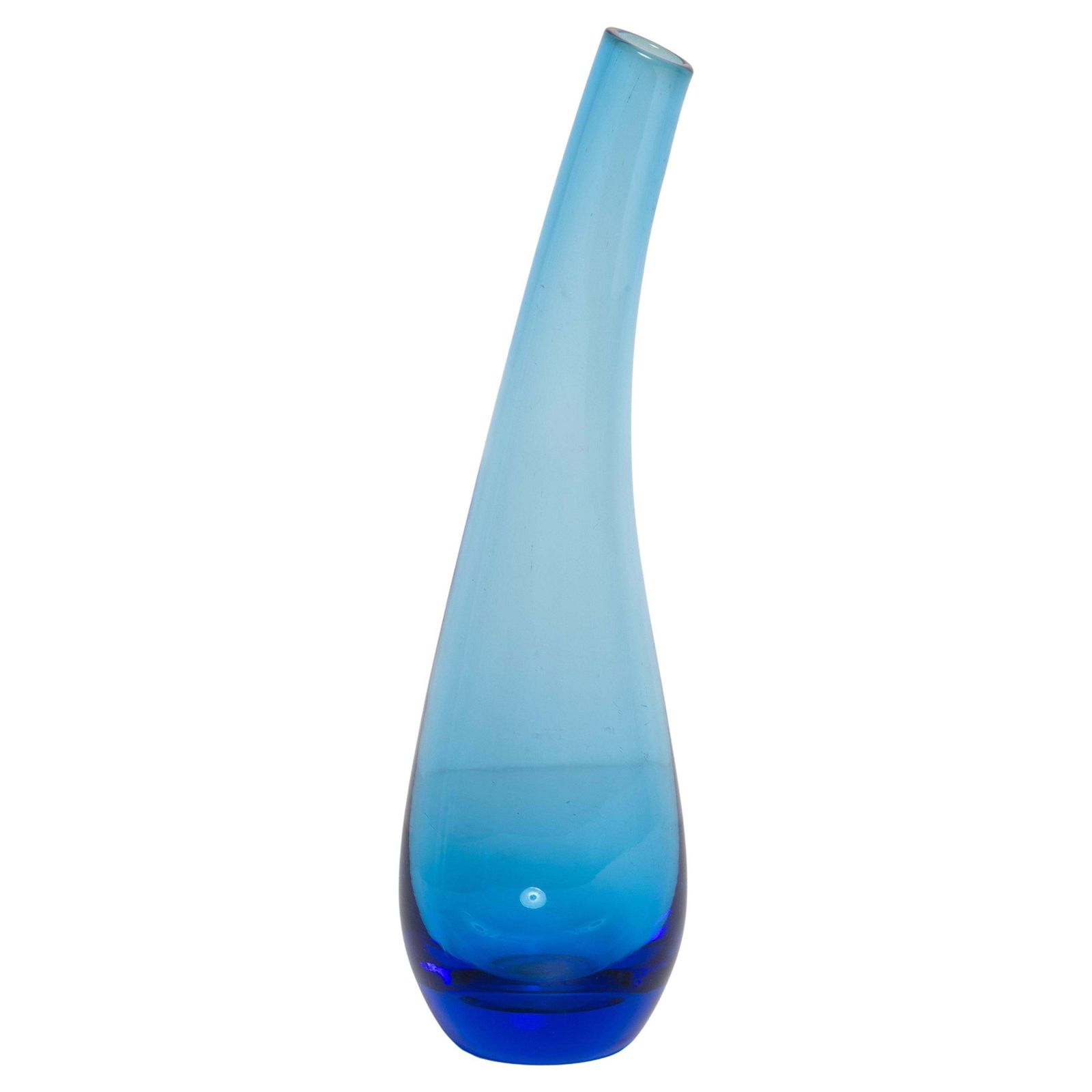 Slim Mid Century Vintage Blue Glass Vase, Europe, 1960s